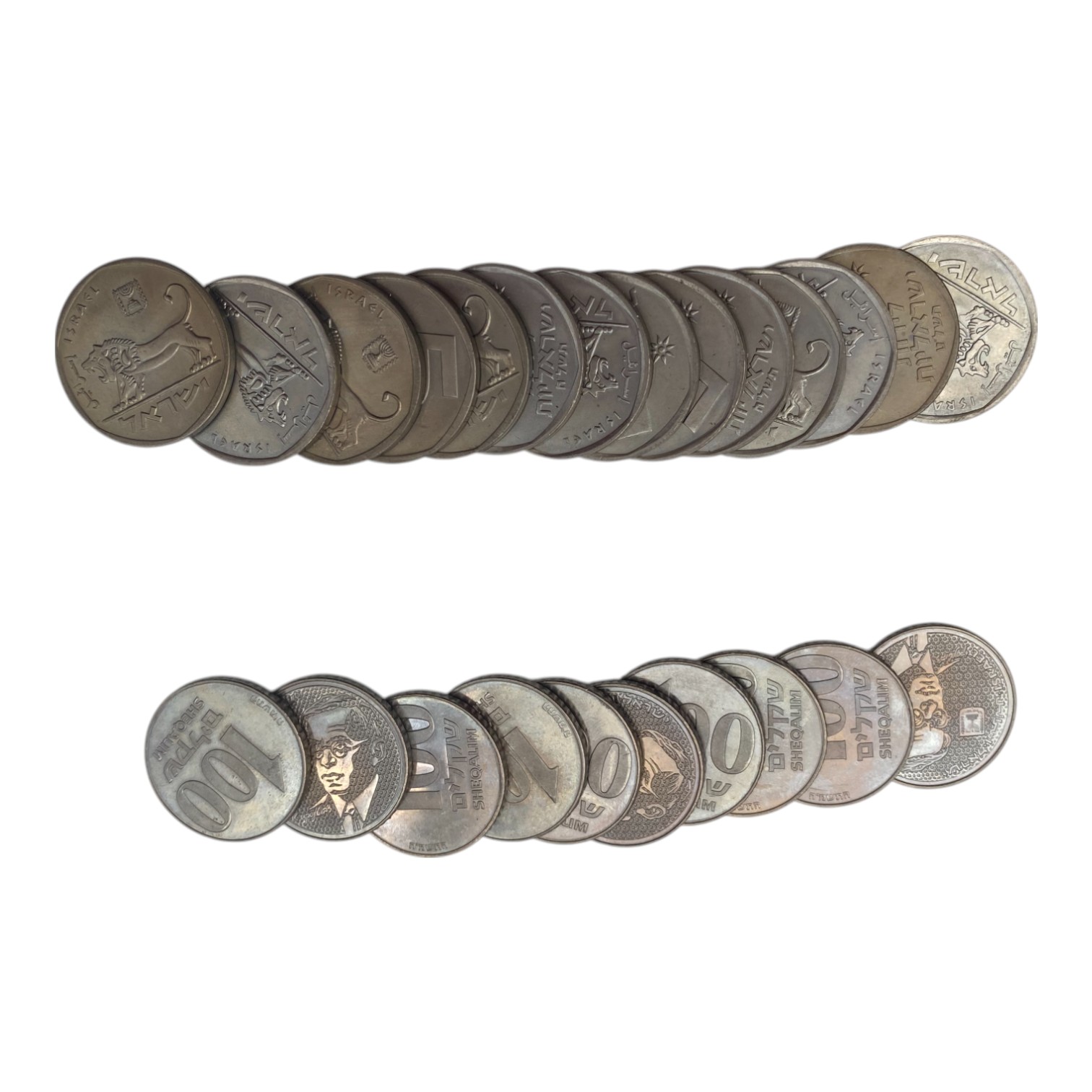 Israel - Lot of 24 coins, (14X) 5 Lira 1979, (10X) 100 Shekels 1985 with portrait of Ze'ev Jabotinsky - all in UNC ... - 1 0