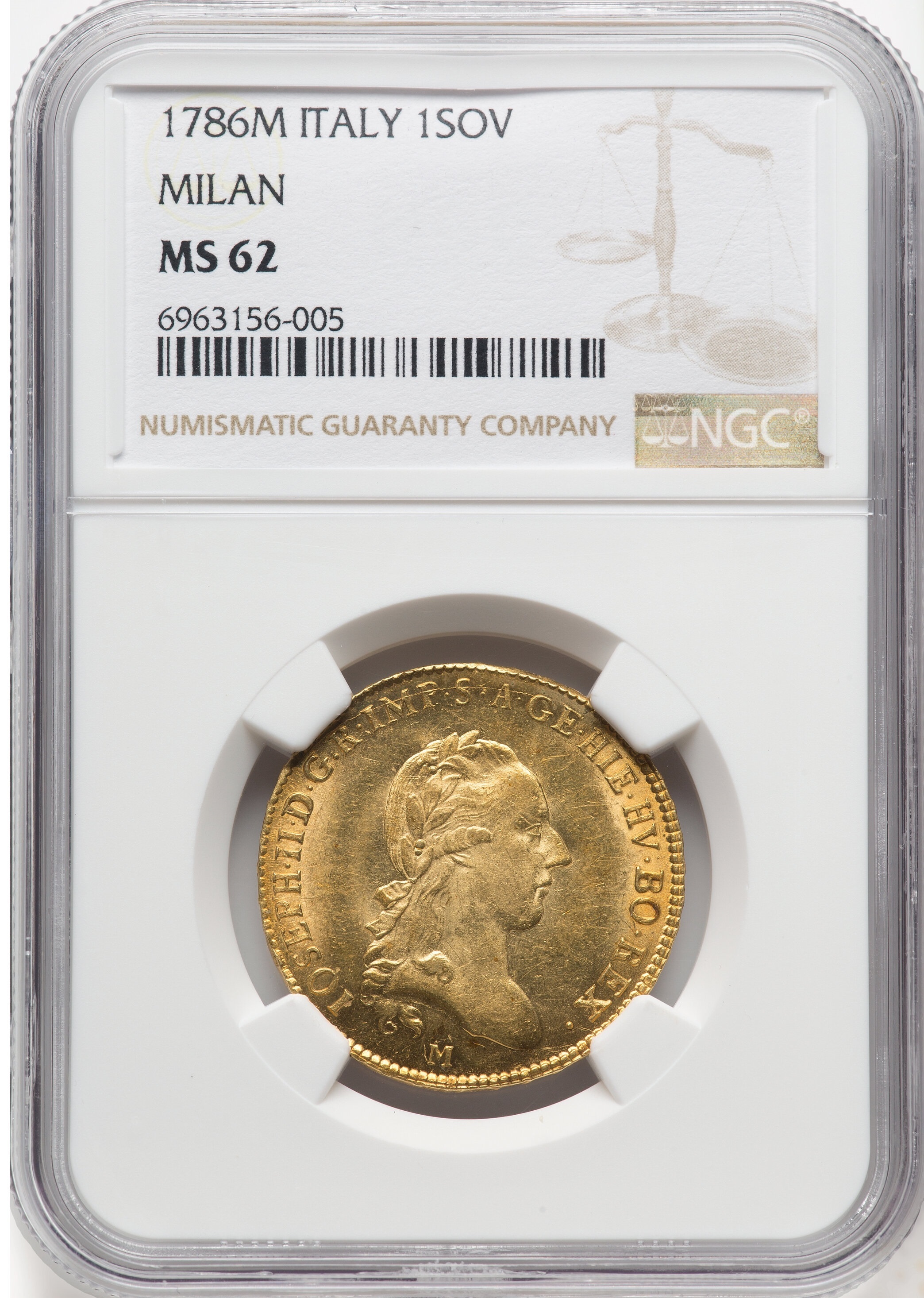 Italy - Milan - 1 Sovrano 1786 - Joseph II - Gold 900, 10.57g, 28mm - NGC MS 62 - 1 2