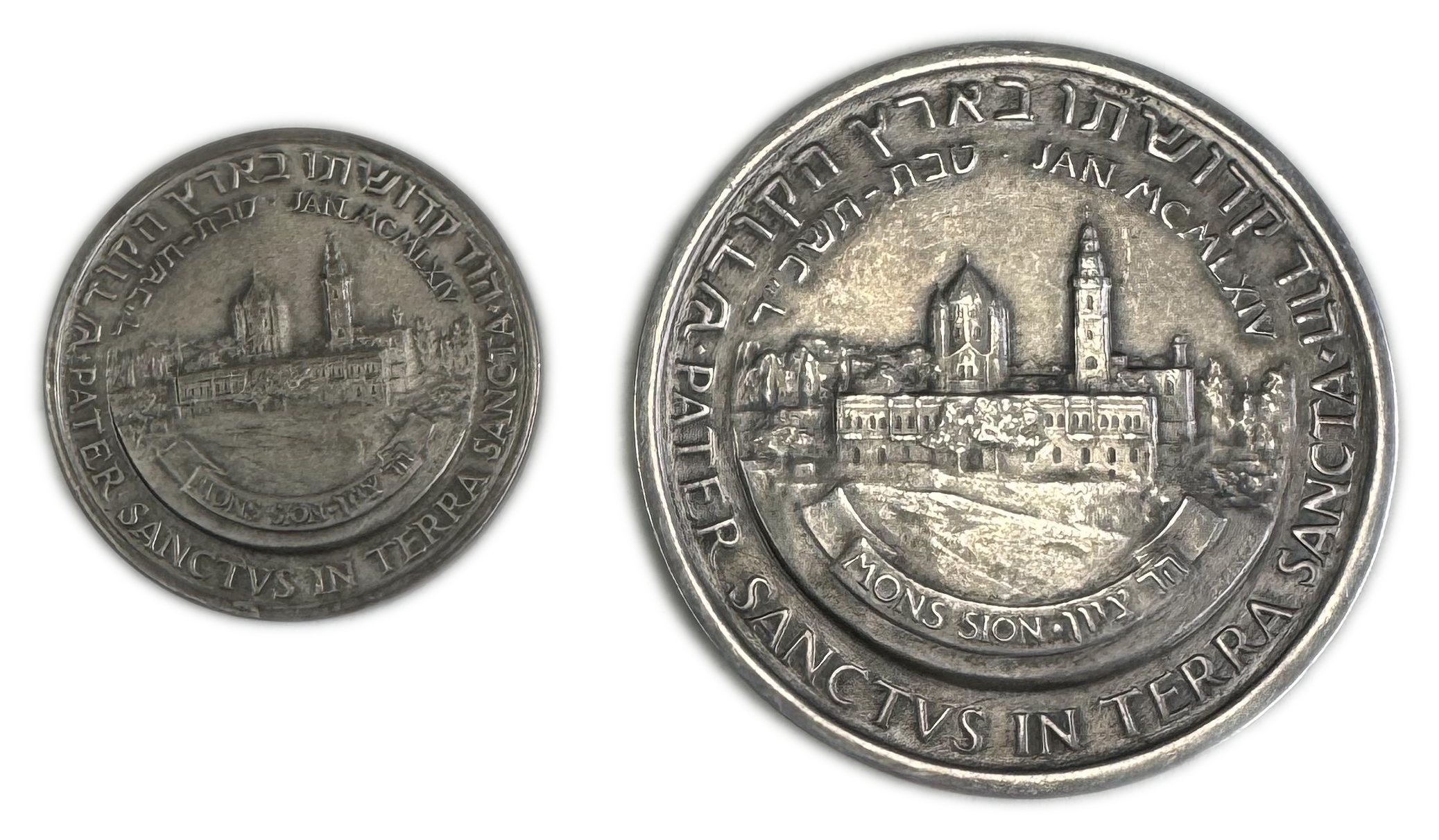 Israel - A pair of medals commemorating the visit of Pope Paul VI to the Holy Land in 1964 - Silver 999, 100g ... - 1 1