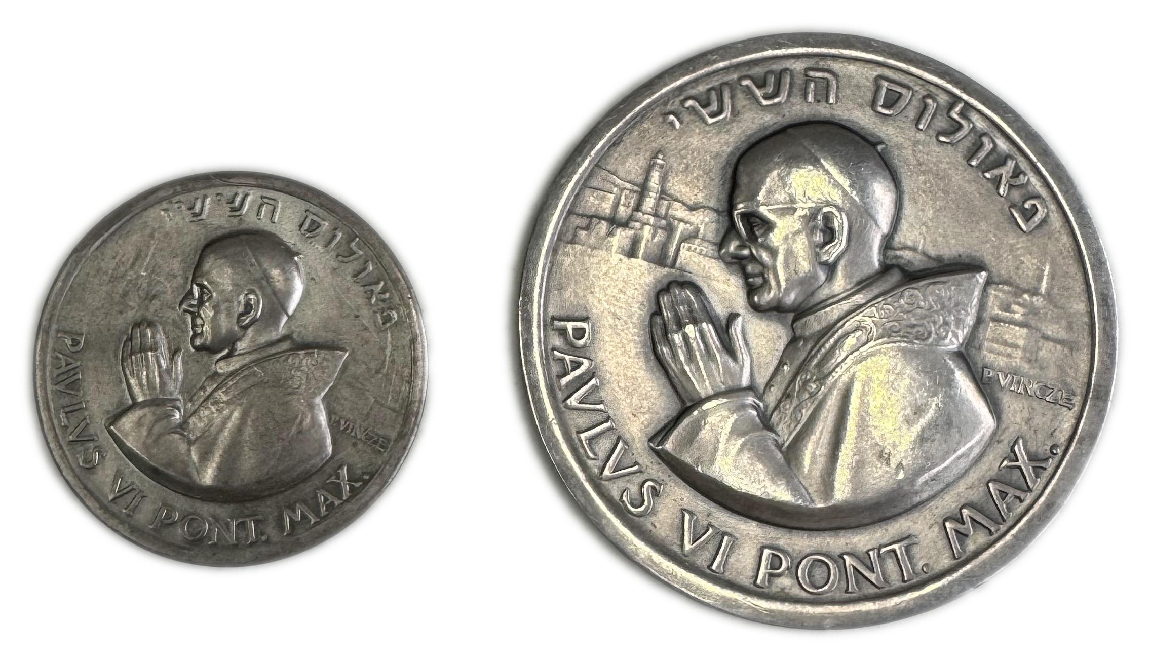 Israel - A pair of medals commemorating the visit of Pope Paul VI to the Holy Land in 1964 - Silver 999, 100g ... - 1 0