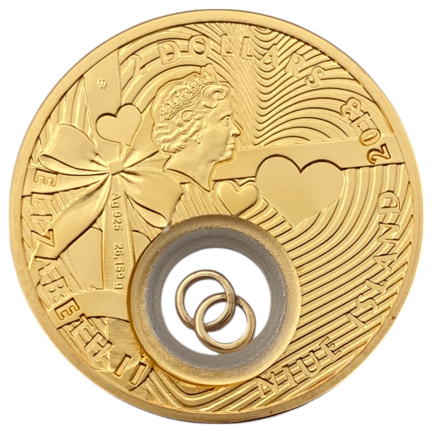 New Zeland - 2 Dollars 2013 - Marrige - Silver 925 (Gold plated), 28.28g, 41mm - 1 0