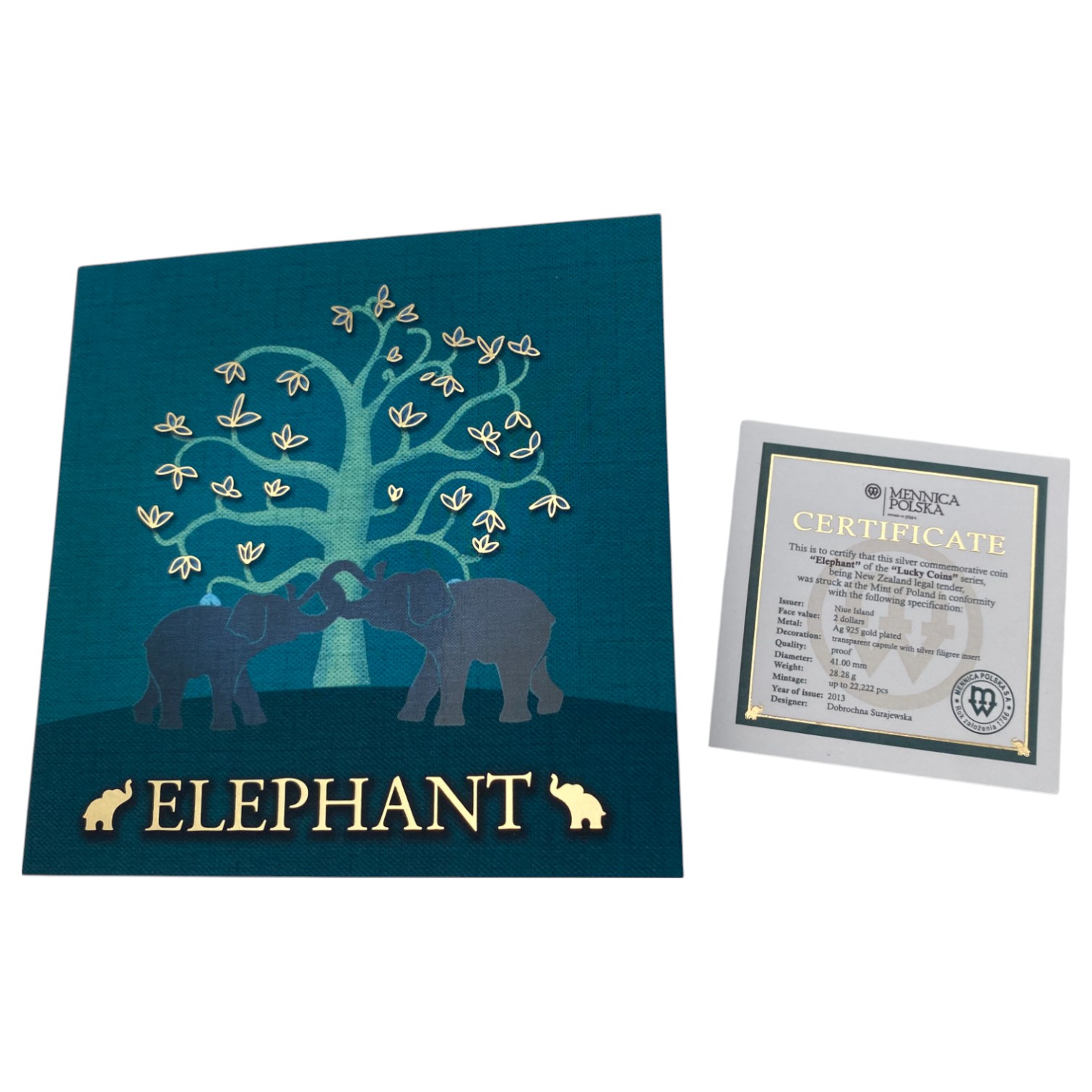 Niue - 2 Dollars 2013 - Elizabeth II Elephant - Silver 925, 28.28g, 41mm - 1 2
