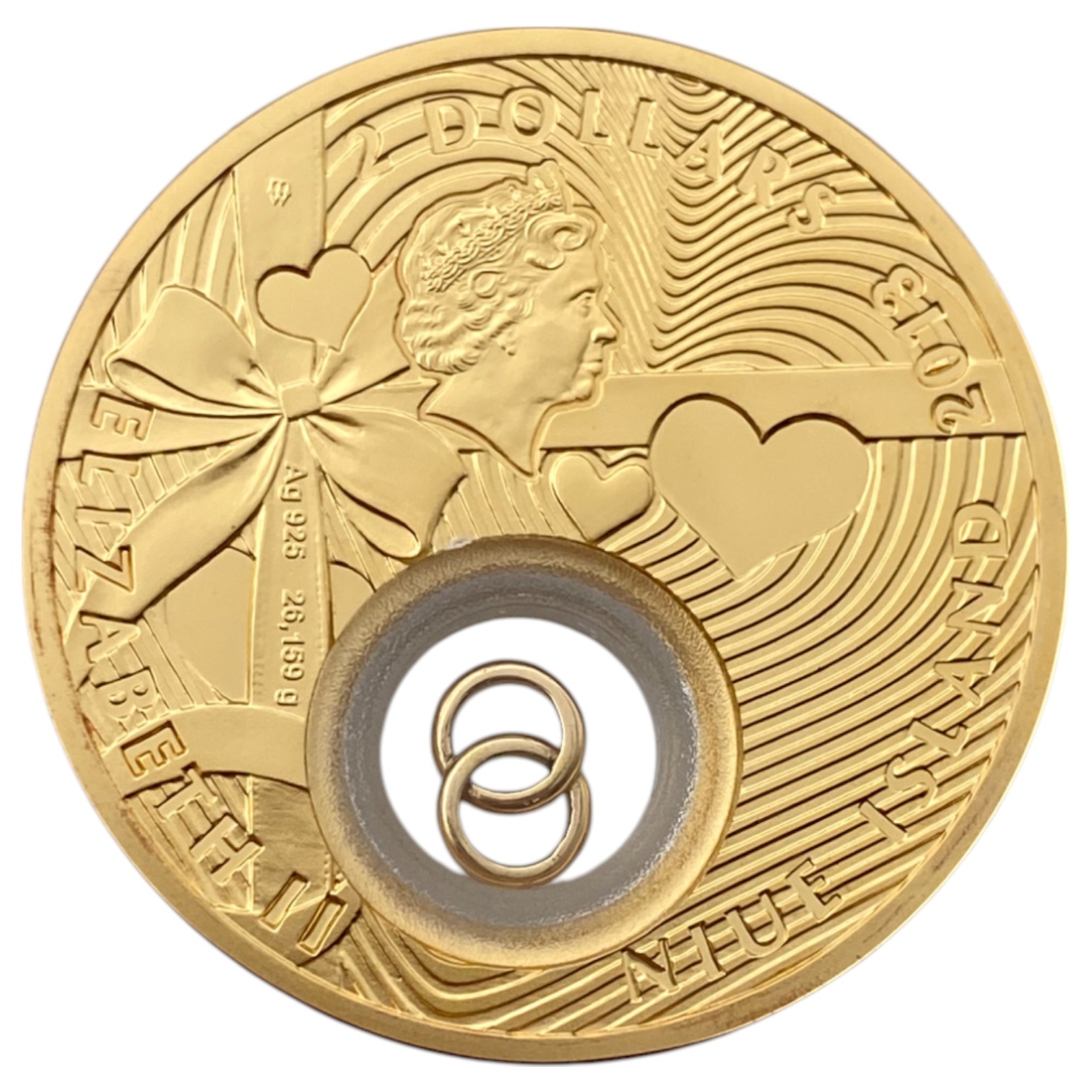 New Zeland - 2 Dollars 2013 - Marrige - Silver 925 (Gold plated), 28.28g, 41mm - 1 0