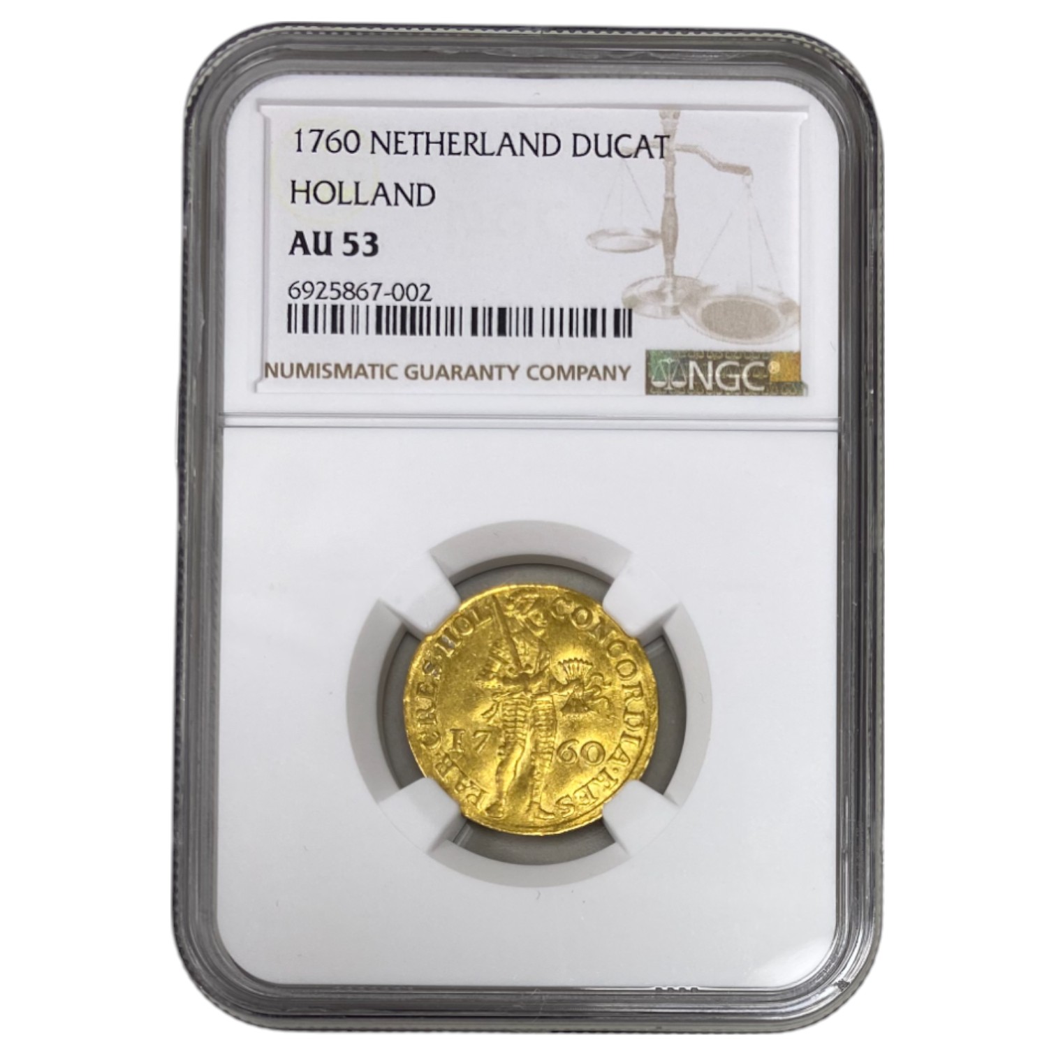Netherland - Province of Holland - 1 Ducat 1760 - NGC AU 53 - 986 gold, 3.49g, 21.8mm - 1 2