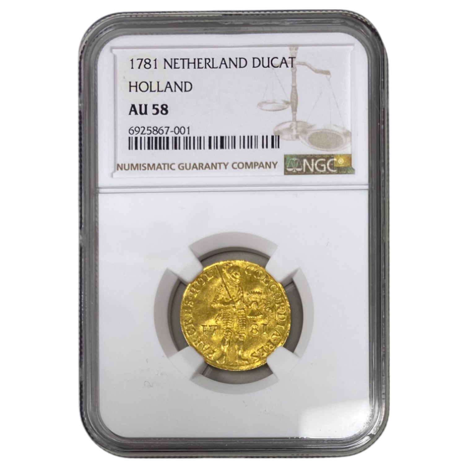 Netherland - Province of Holland - 1 Ducat 1781 - NGC AU 58 - 986 gold, 3.49g, 21.8mm - 1 2