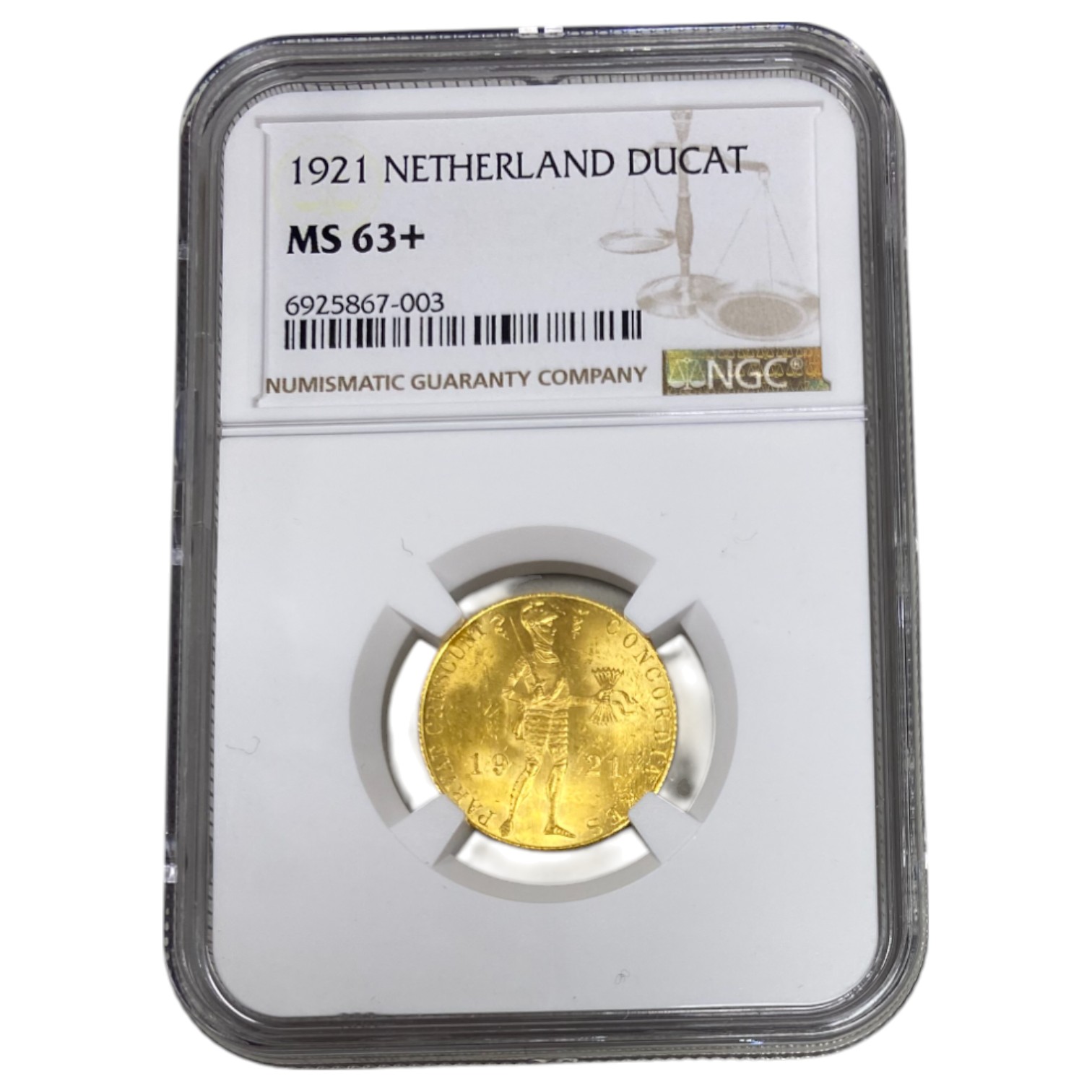 Netherland - Province of Holland - 1 Ducat 1921 - NGC MS 63 - 983 gold, 3.49g, 21mm - 1 2