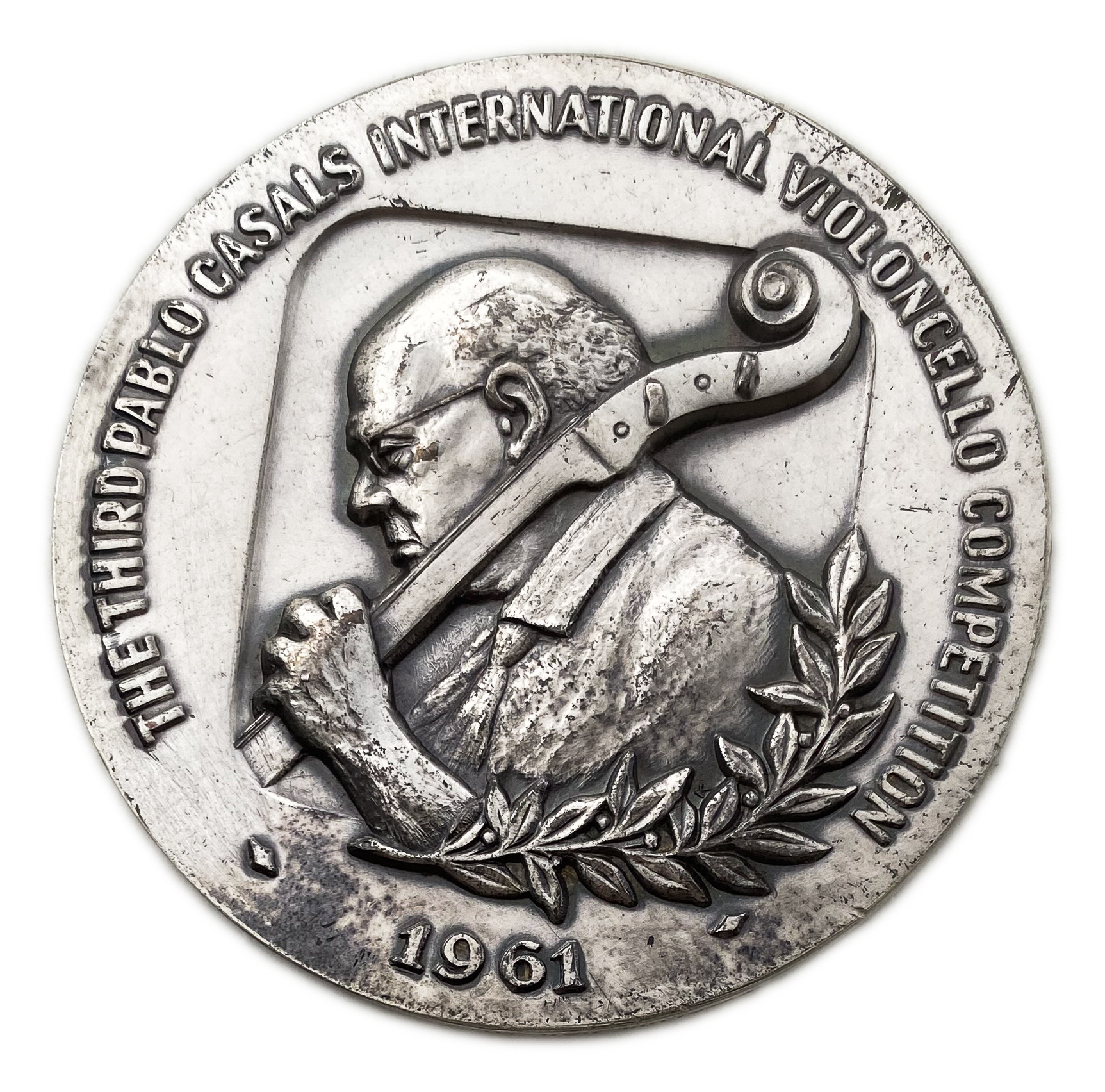 Israel – Third Pablo Cazals 1961 International Cello Medal Medal – Silver 935, 110g’, 59 mm - 1 0
