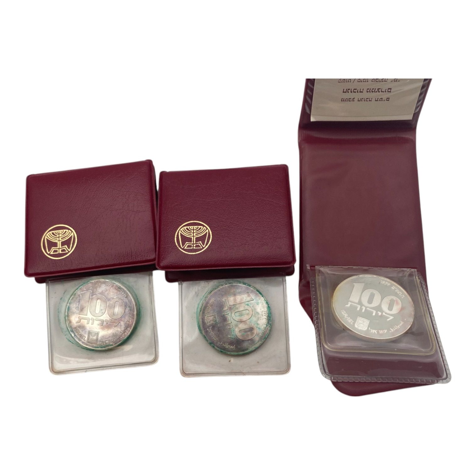 Israel – 3 coins Hanukka Lamp from Egypt, 500 Silver , 20g , 34 mm. - 1 1