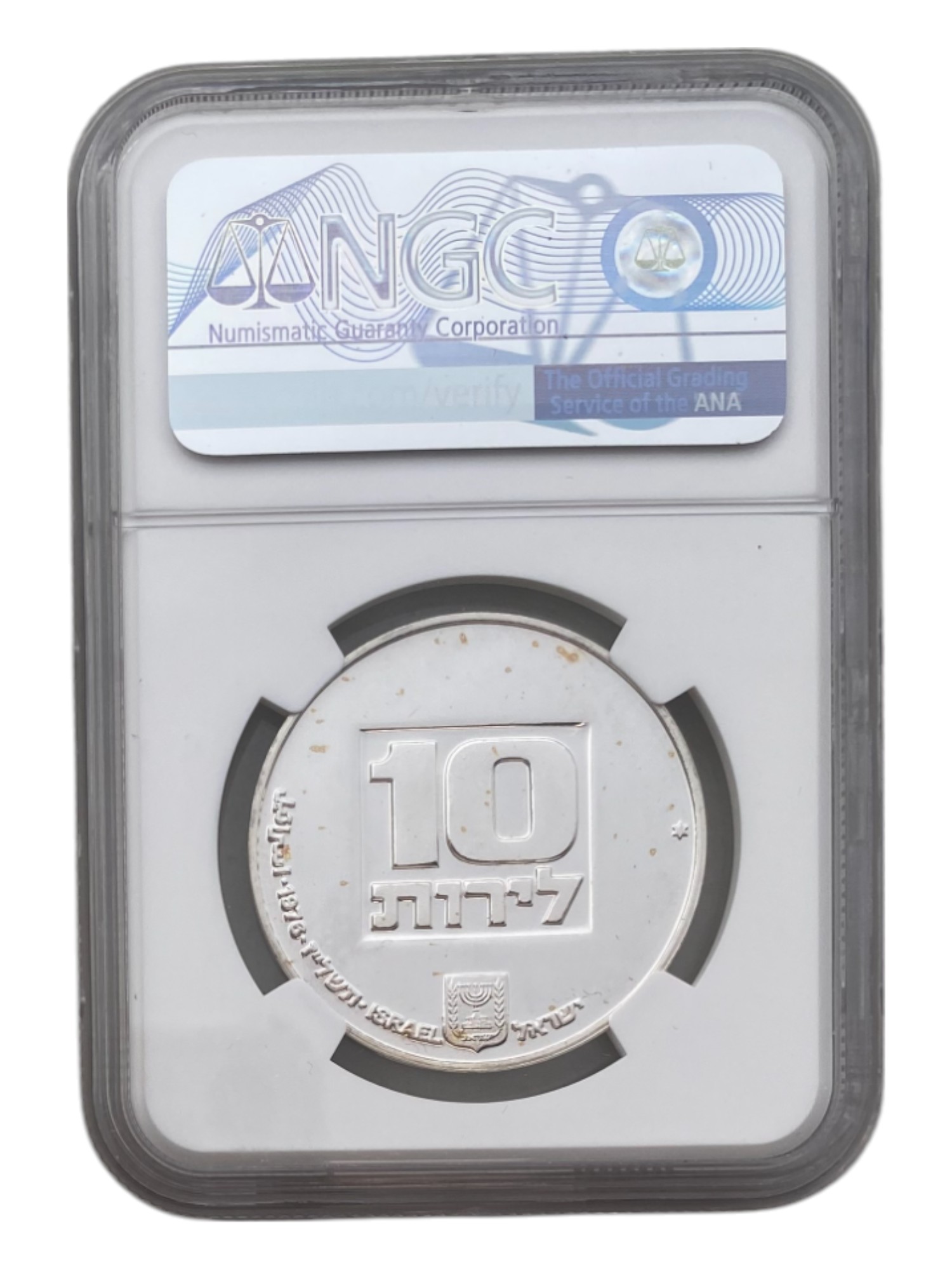 Israel – Menorah coin from the United States, Hanukkah 5737, 1976 - NGC MS 66 – silver 500, 20 g, 34 mm. - 1 1
