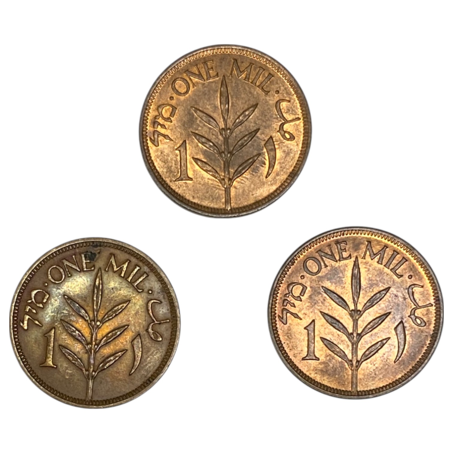 Palestine – Lot of 10 coins, complete set of 1 mil 1927-1946 – UNC - 1 5