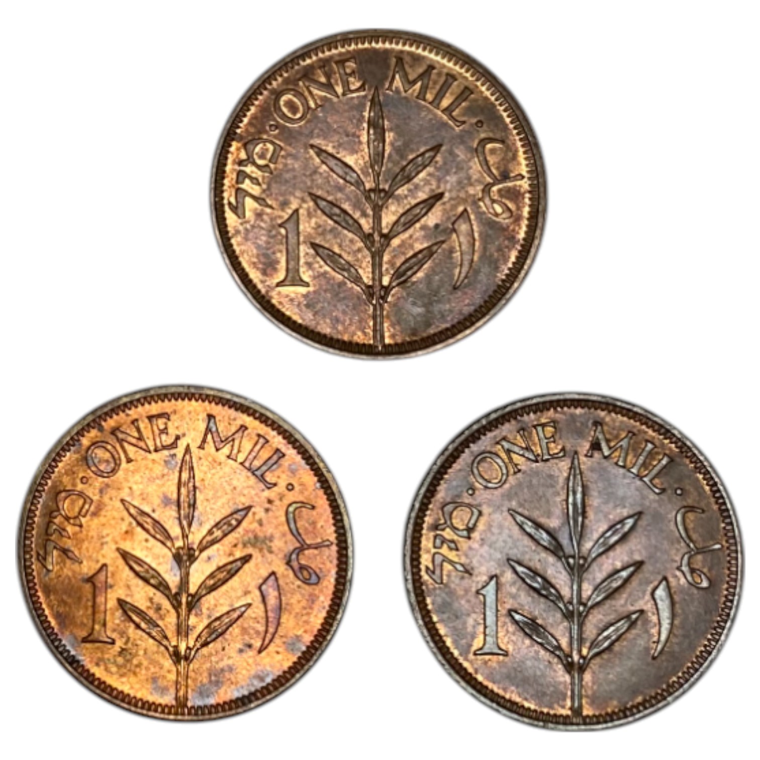 Palestine – Lot of 10 coins, complete set of 1 mil 1927-1946 – UNC - 1 3
