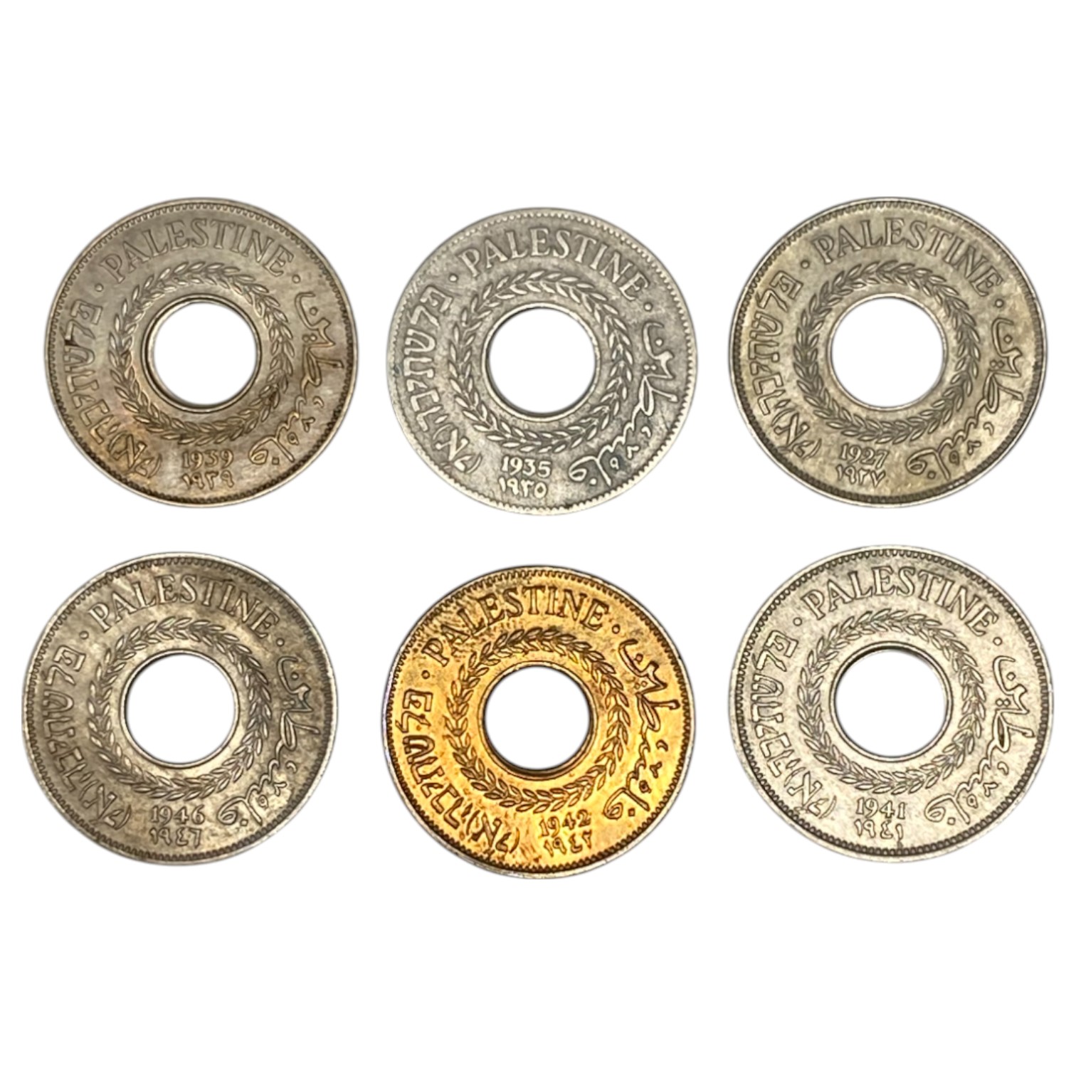 Palestine – Lot of 6 coins 5 mils 1927, 1935, 1939, 1941, 1942, 1946 - VF-AU - 1 0