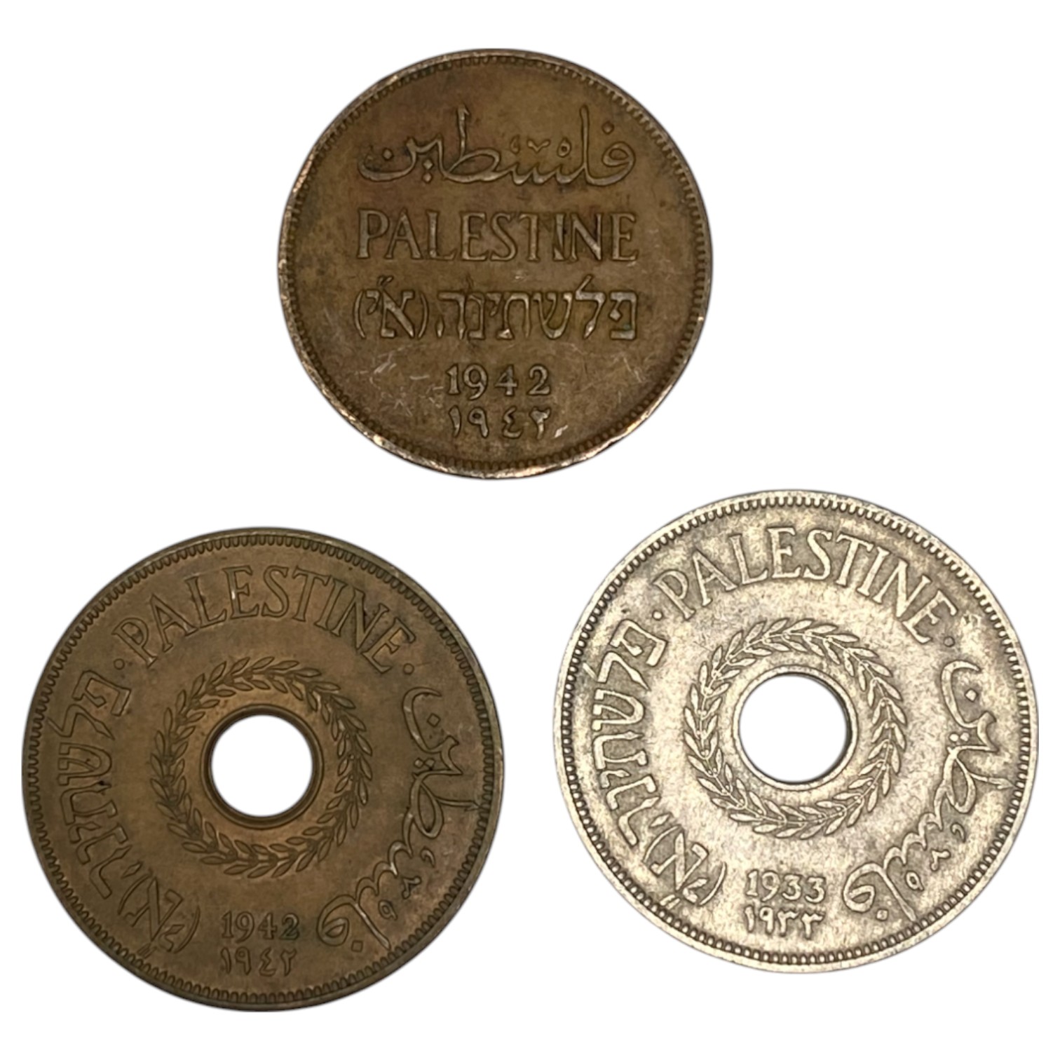 Palestine – Lot of 4 20 mil coins 1927, 1933, 1942 and 2 mil coin 1942 – VF - 1 4