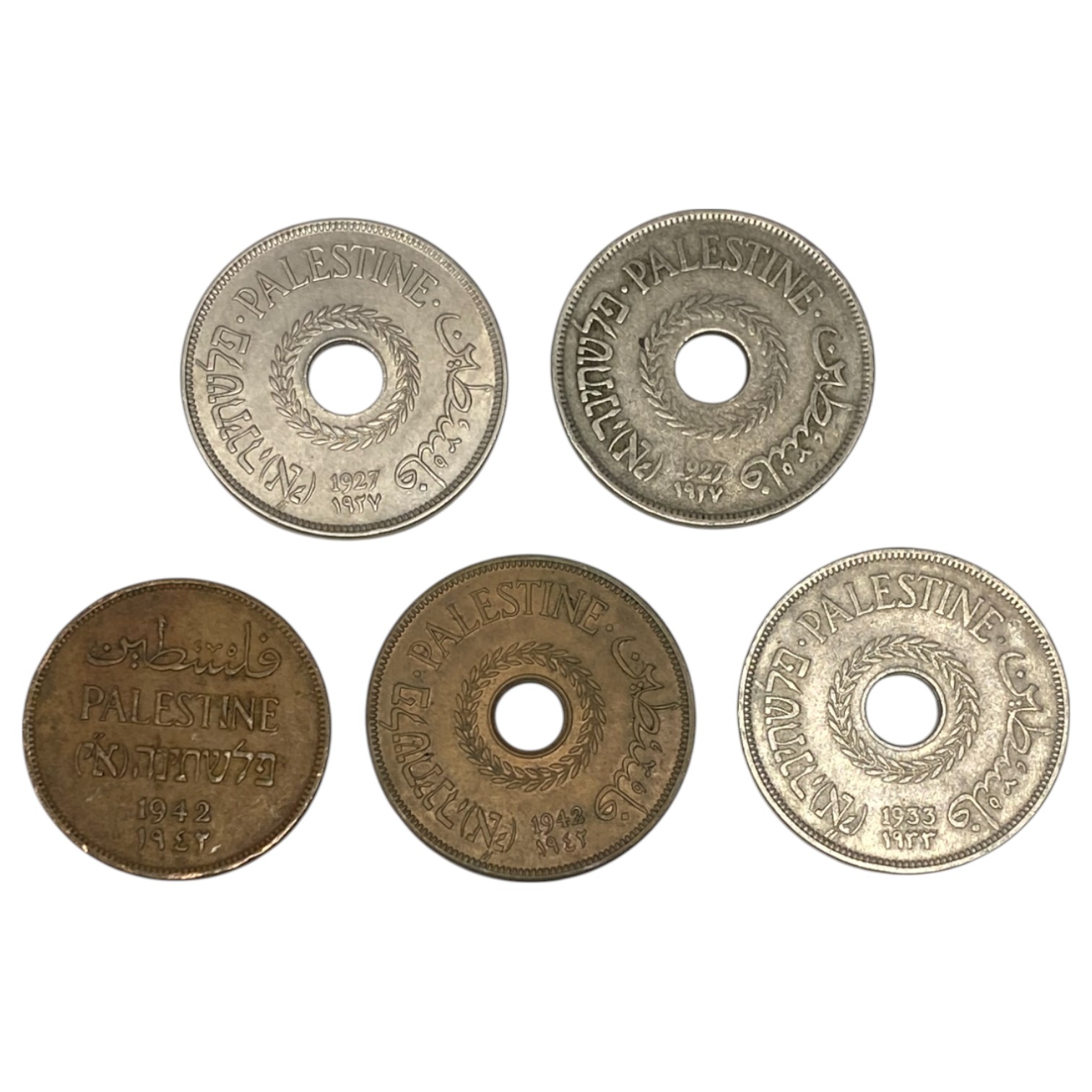 Palestine – Lot of 4 20 mil coins 1927, 1933, 1942 and 2 mil coin 1942 – VF - 1 0