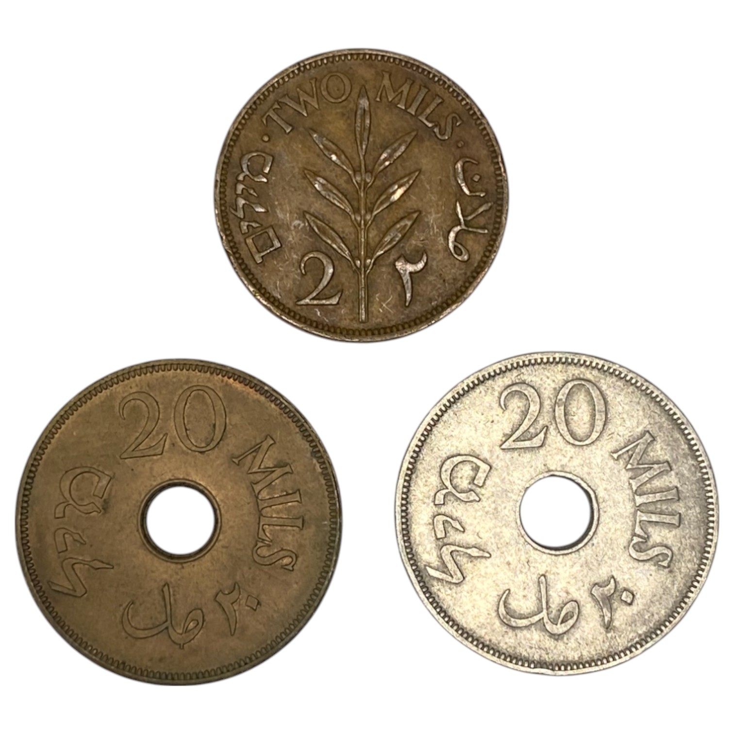 Palestine – Lot of 4 20 mil coins 1927, 1933, 1942 and 2 mil coin 1942 – VF - 1 5