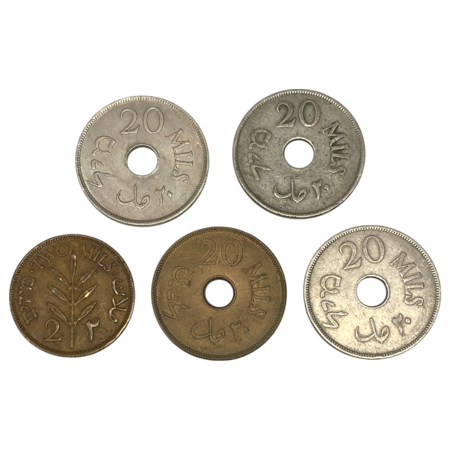 Palestine – Lot of 4 20 mil coins 1927, 1933, 1942 and 2 mil coin 1942 – VF - 1 1