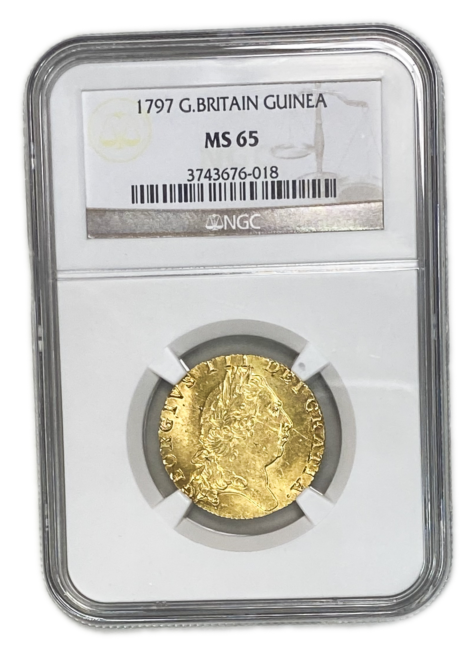 Great Britain / United Kingdom - 1 Guinea 1797 - NGC MS 65 - George III - Gold 916, 8.4g, 25mm - 1 2
