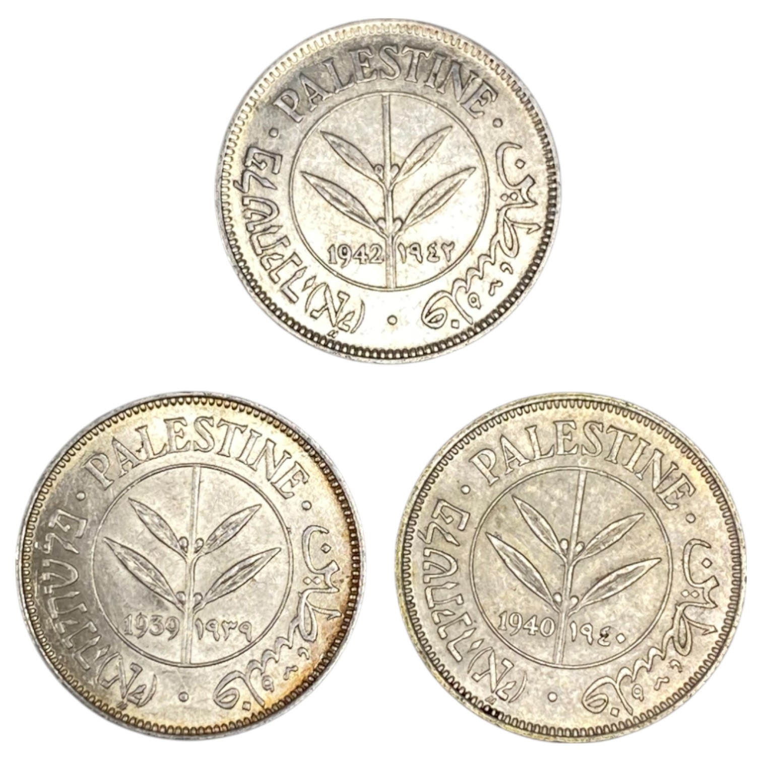 Palestine – Lot of 3 coins of 50 Mils 1939, 1940, 1942 – AU - 1 0