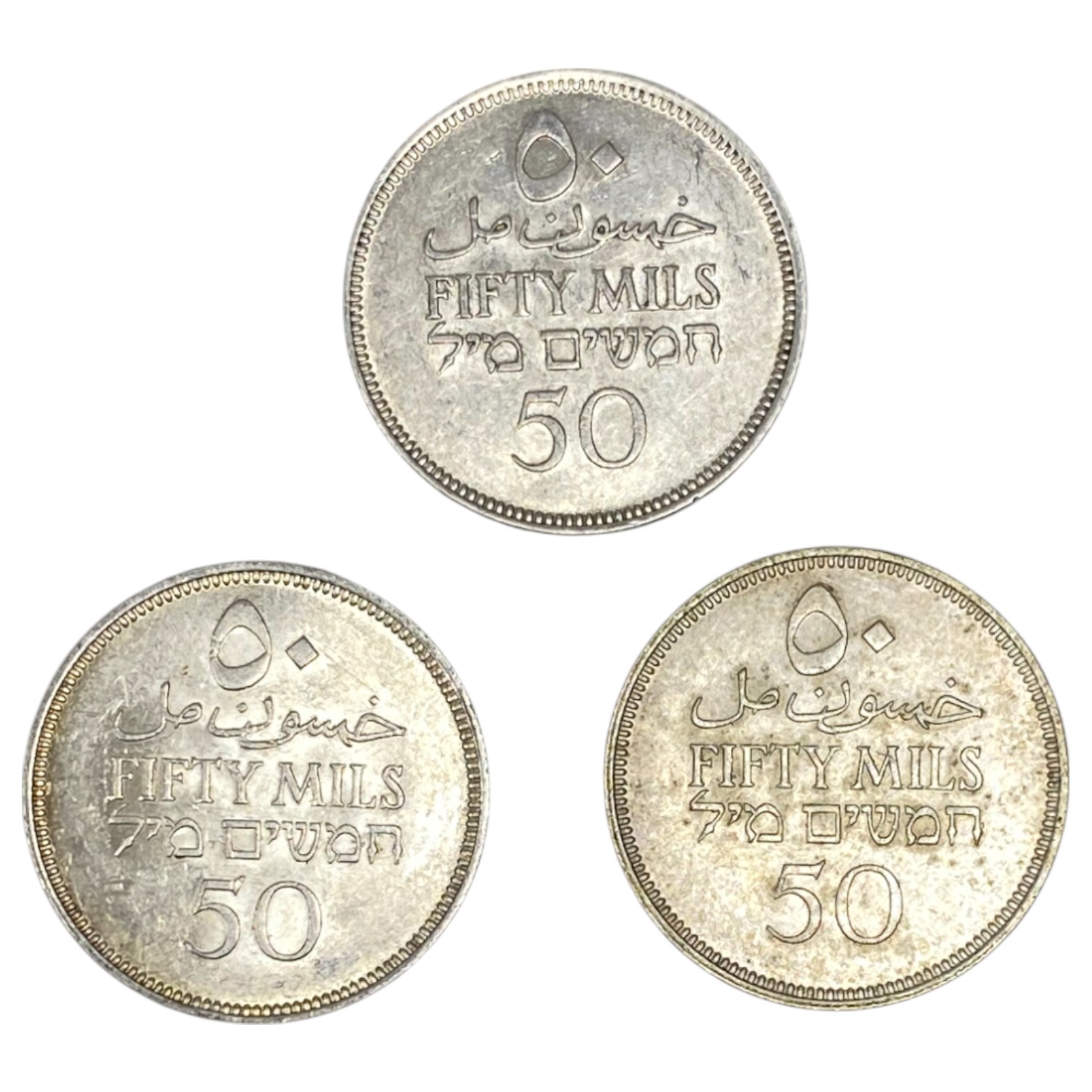 Palestine – Lot of 3 coins of 50 Mils 1939, 1940, 1942 – AU - 1 1