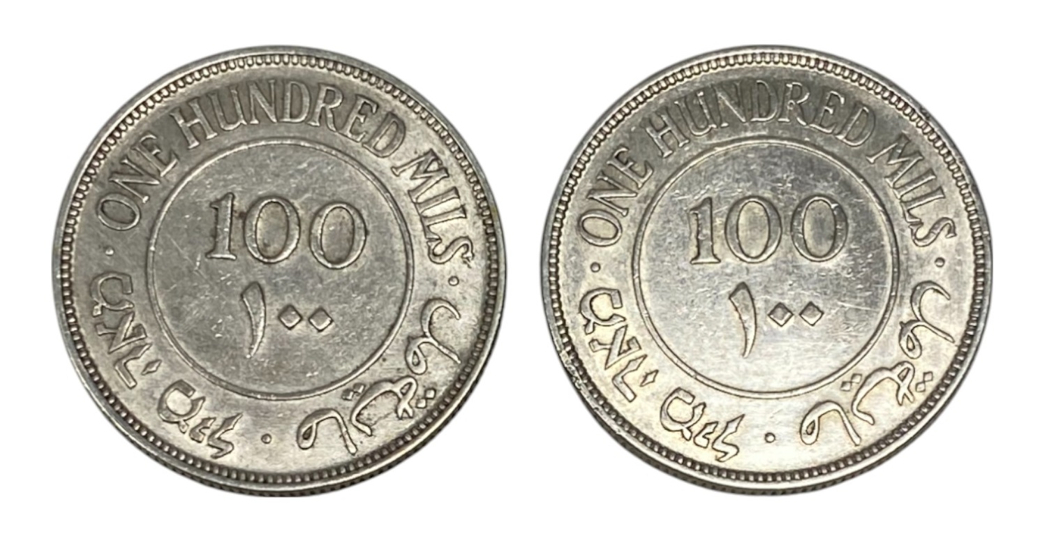 Palestine - Lot of 2 coins 100 mil 1935, 1939 - XF-AU - 1 1