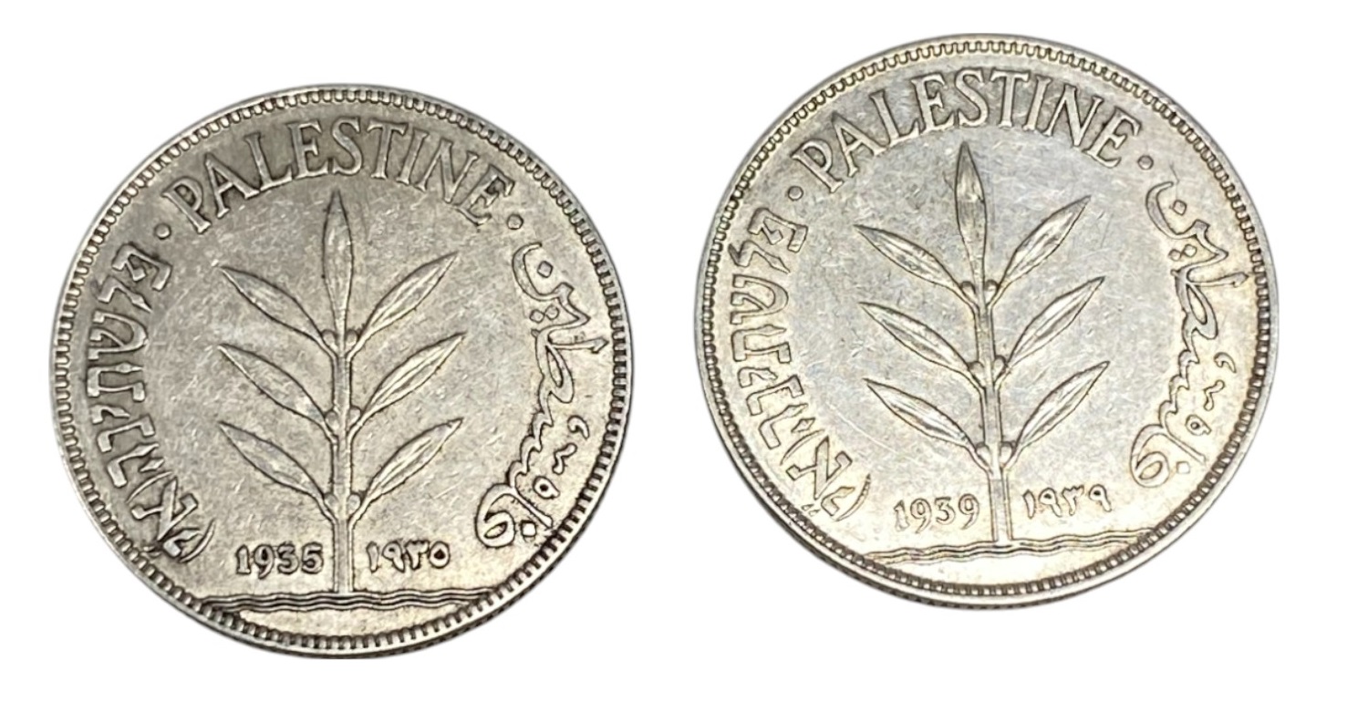 Palestine - Lot of 2 coins 100 mil 1935, 1939 - XF-AU - 1 0