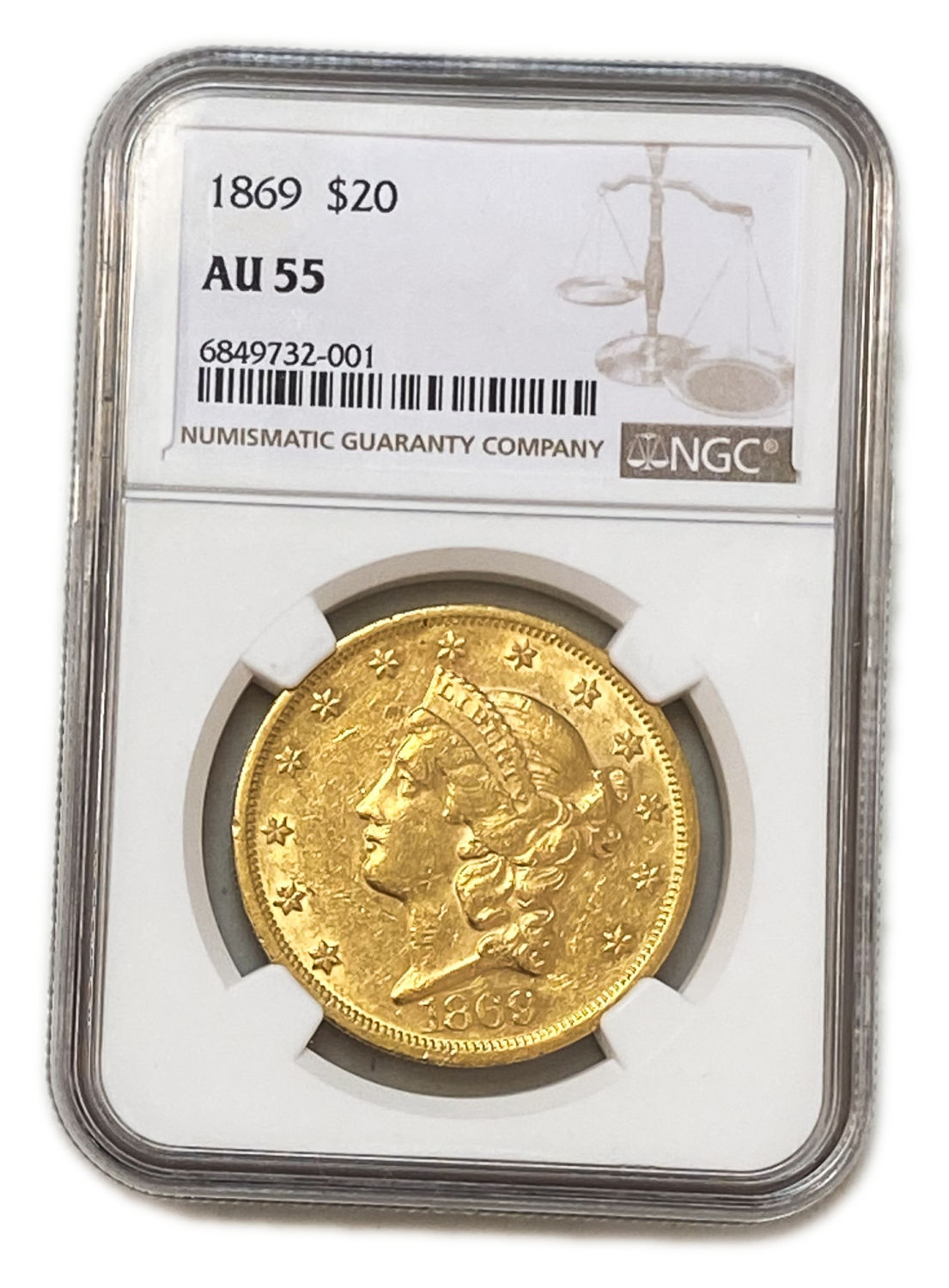 USA - 20 Dollars 1869 - Liberty Head - Double Eagle, With motto - NGC AU 55 - Rare - 1 2