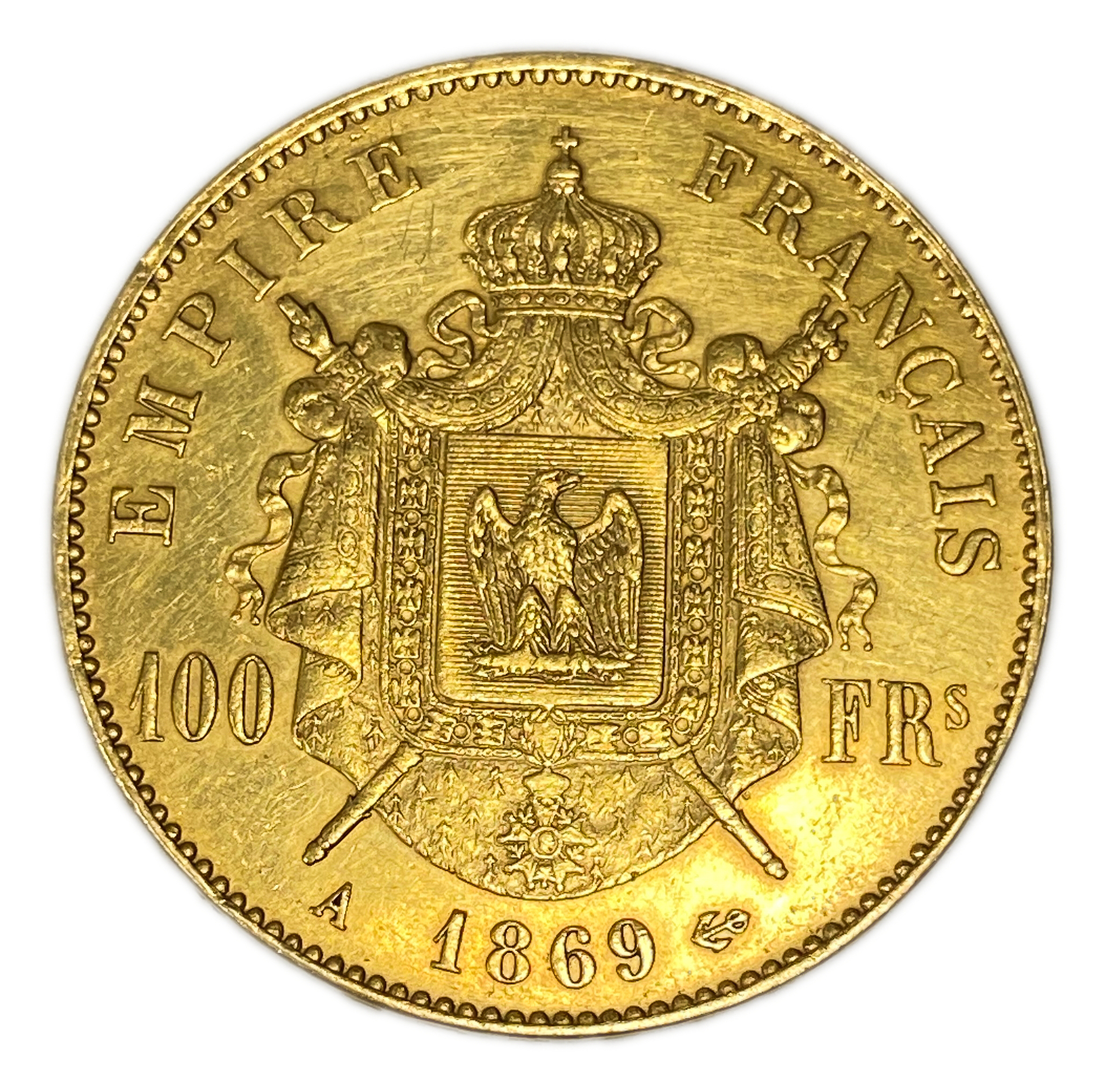 France - 100 Francs 1869 A - AU - Napoleon III - Gold 900, 32.25g, 37mm - 1 0