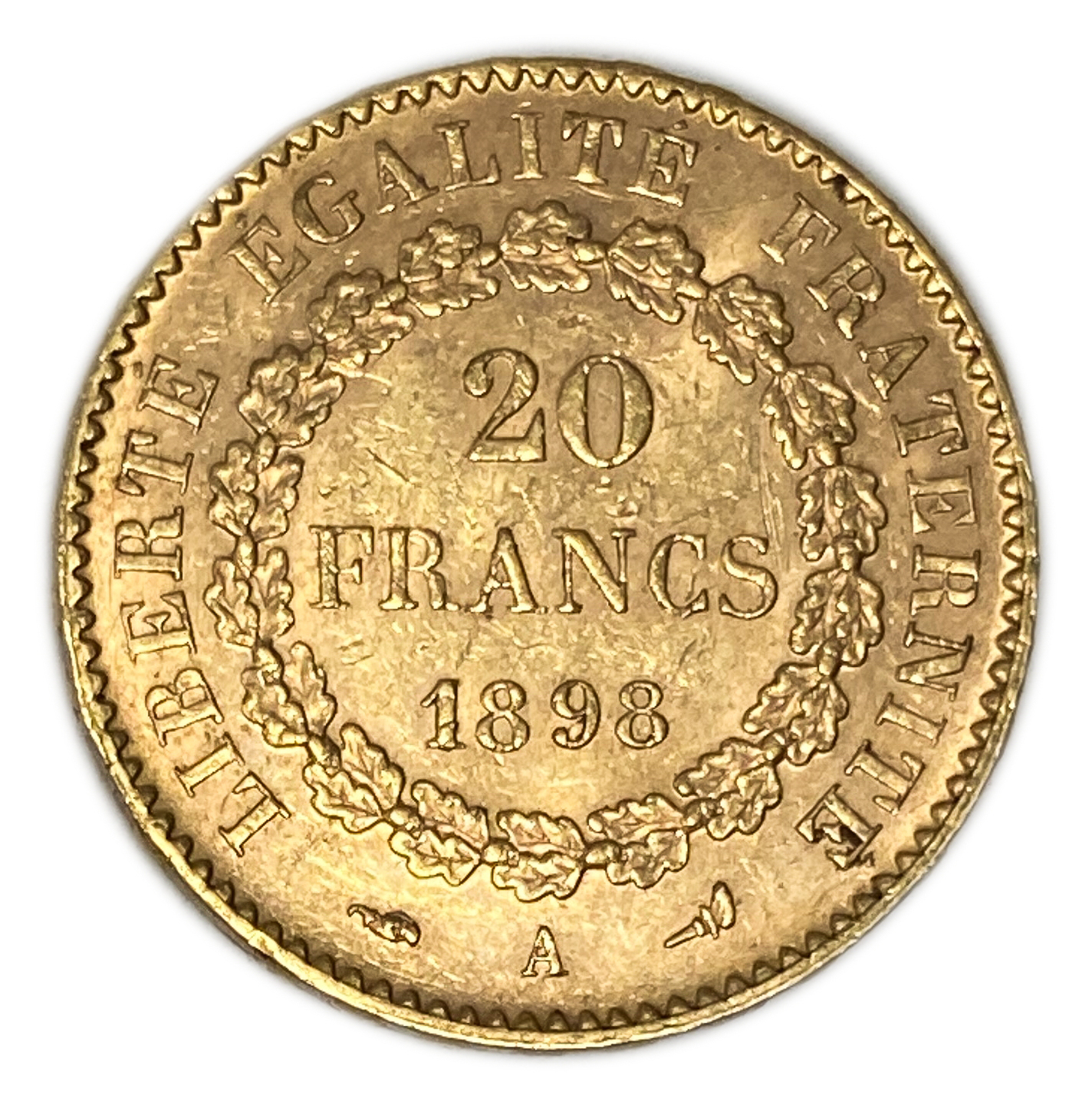 France - 20 Francs 1898 A - XF - Genius Writing the Constitution - Gold 900, 6.45g, 22mm - 1 0