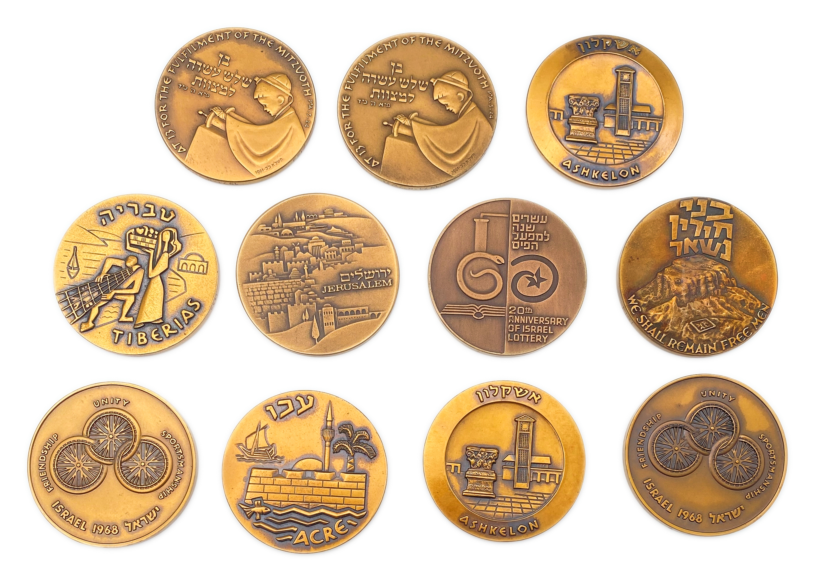 Israel - Large collection of 11 bronze medals, 45 mm from the Government Coin and Medal Company - the medals are in ... - 1 0