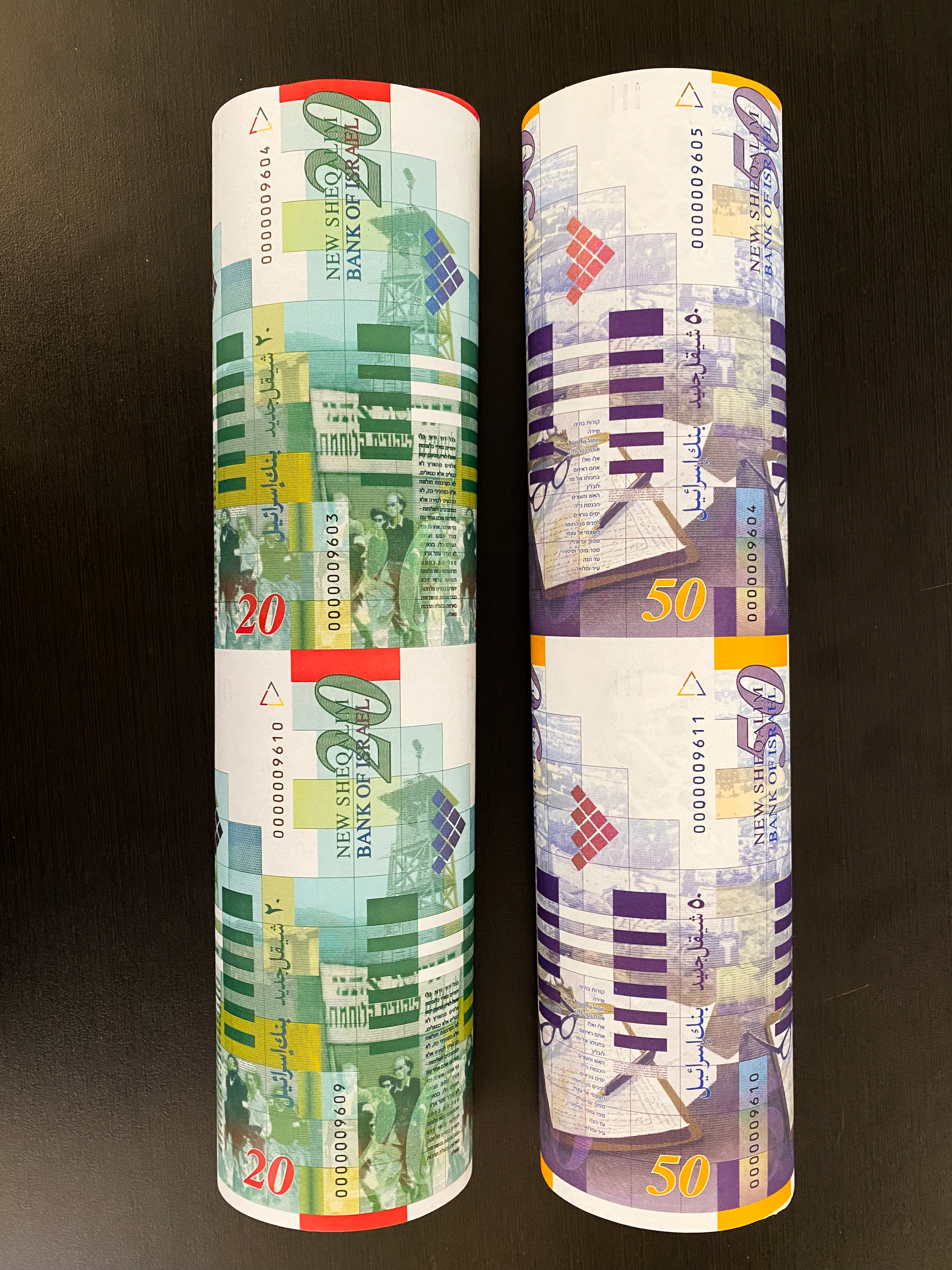Israel - Uncut sheet of 20 and 50 Shekel 2001 - Identical numbers. - 1 0