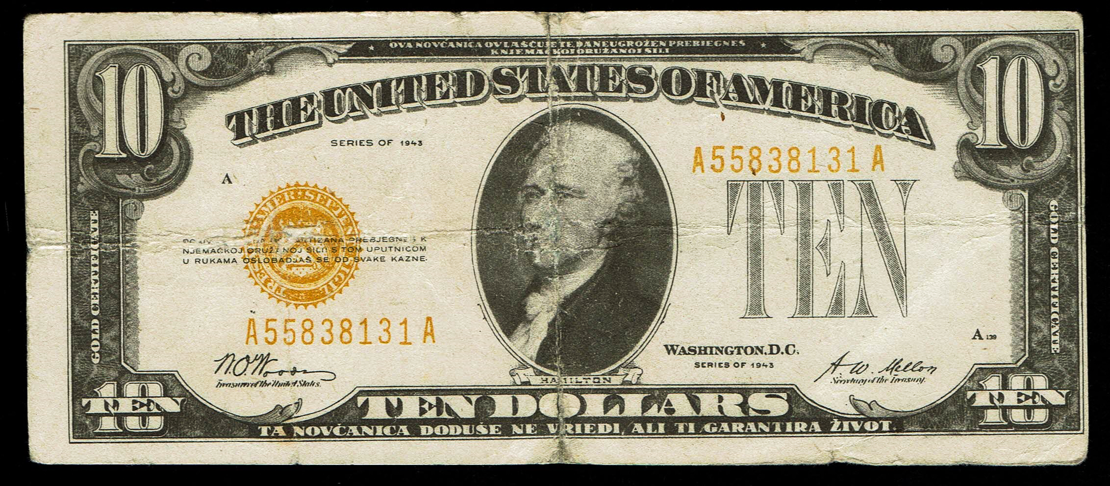 Holocaust and Camps - 10 Dollars 1943 - Propaganda Note, Counterfeit of 10 US Dollars - 1 0