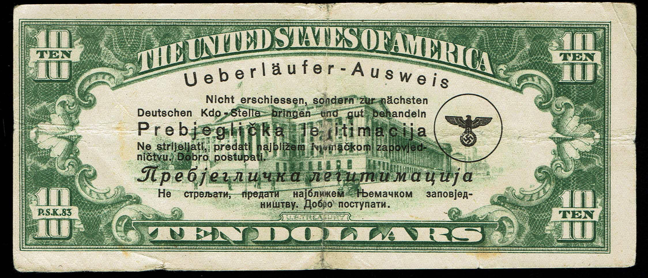 Holocaust and Camps - 10 Dollars 1943 - Propaganda Note, Counterfeit of 10 US Dollars - 1 1