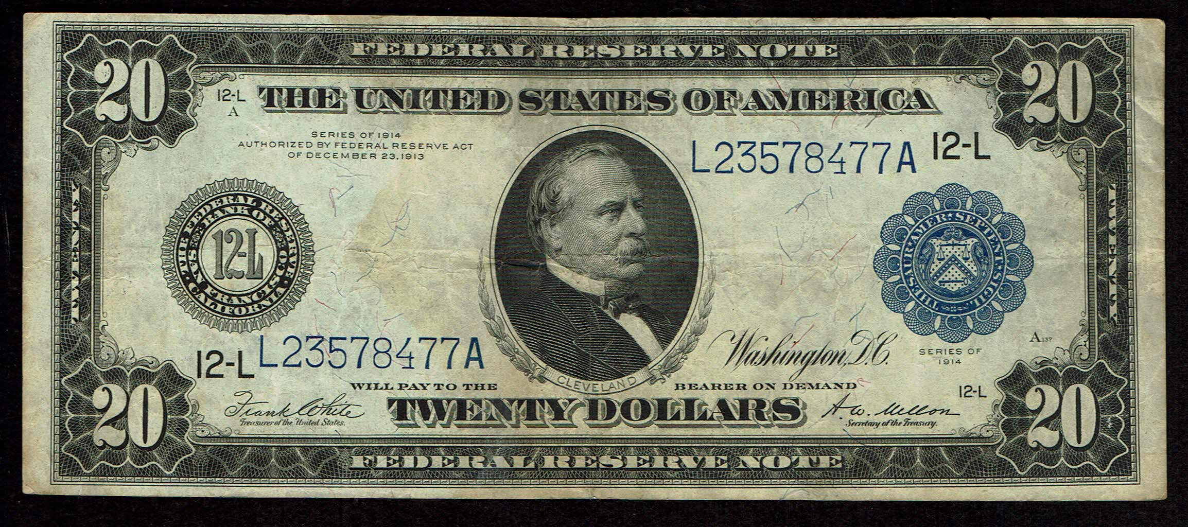 USA - 20 Dollars 1914, Blue Seal - VF - 1 0