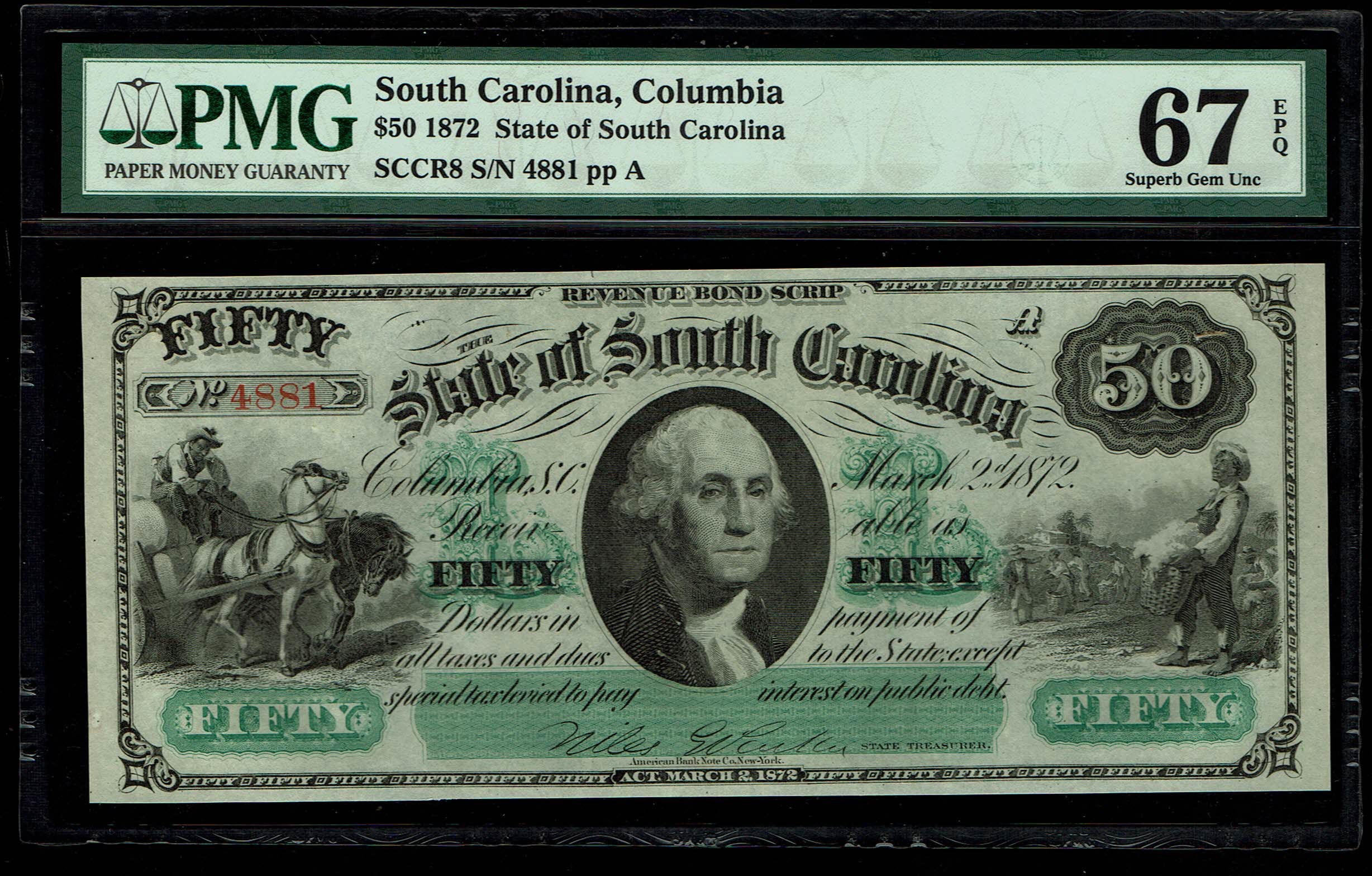 USA - 50 Dollar 1872 - South Carolina, Columbia - PMG 67 EPQ - 1 0