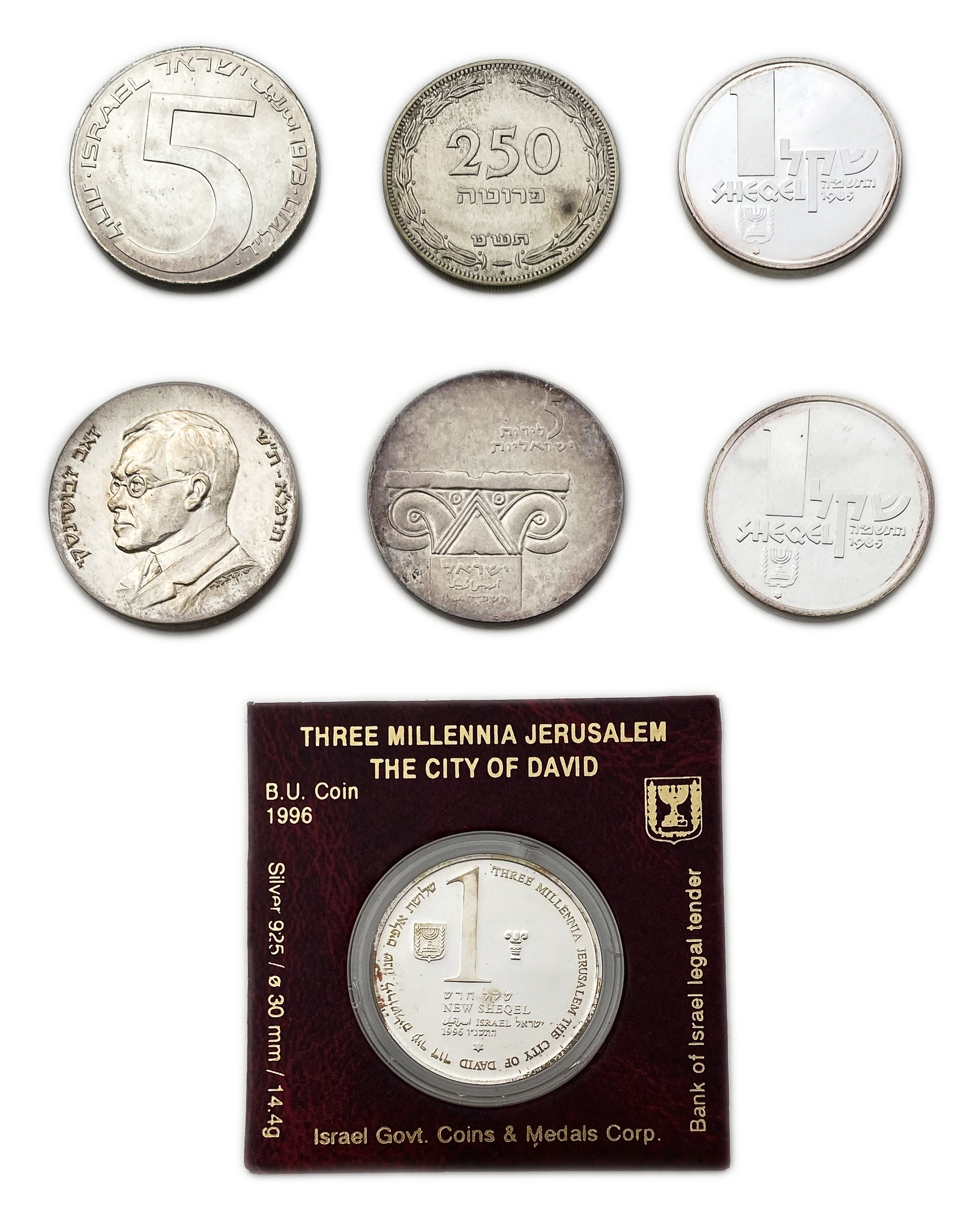 Israel - Set of 6 silver coins and a silver medal - various years, values, themes and conditions - 1 0