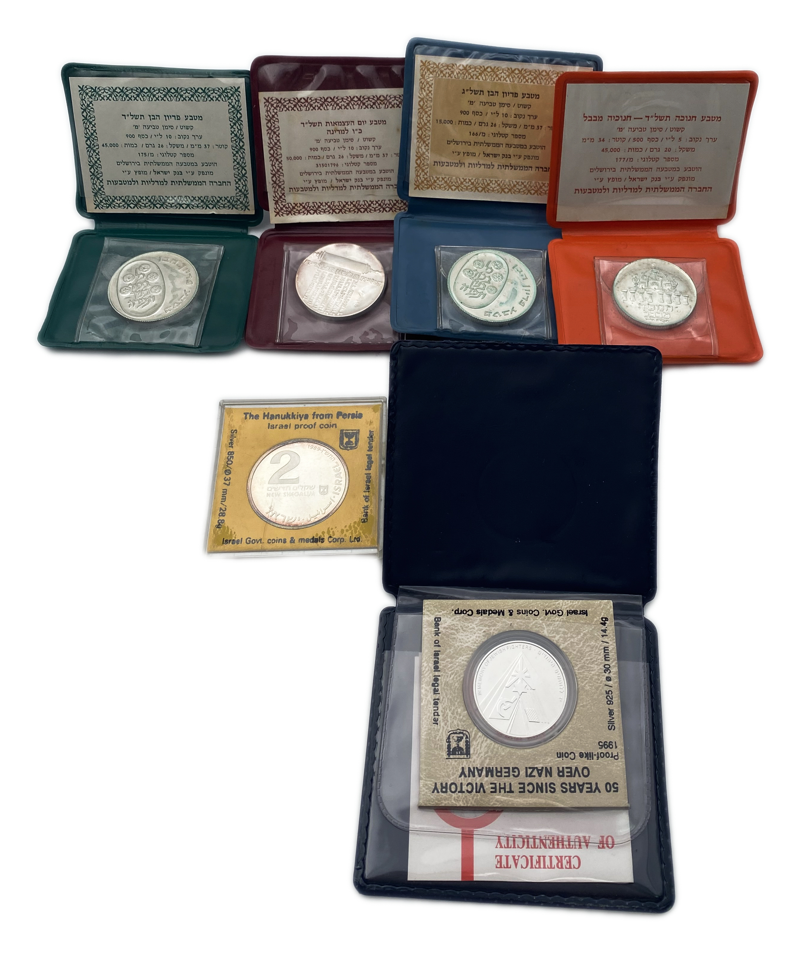 Israel - Set of 6 silver coins - various years, values ​​and themes - UNC - 1 0