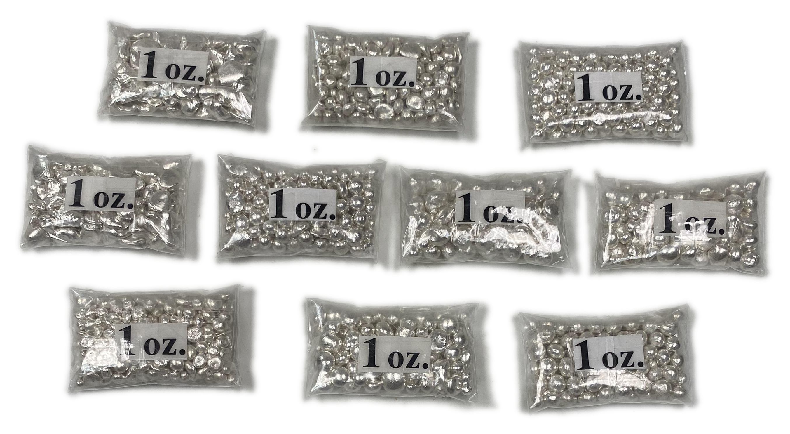 Bras / Grains - 10 oz (311g) pure silver (9999) grains, divided equally into 10 sealed bags - 1 0