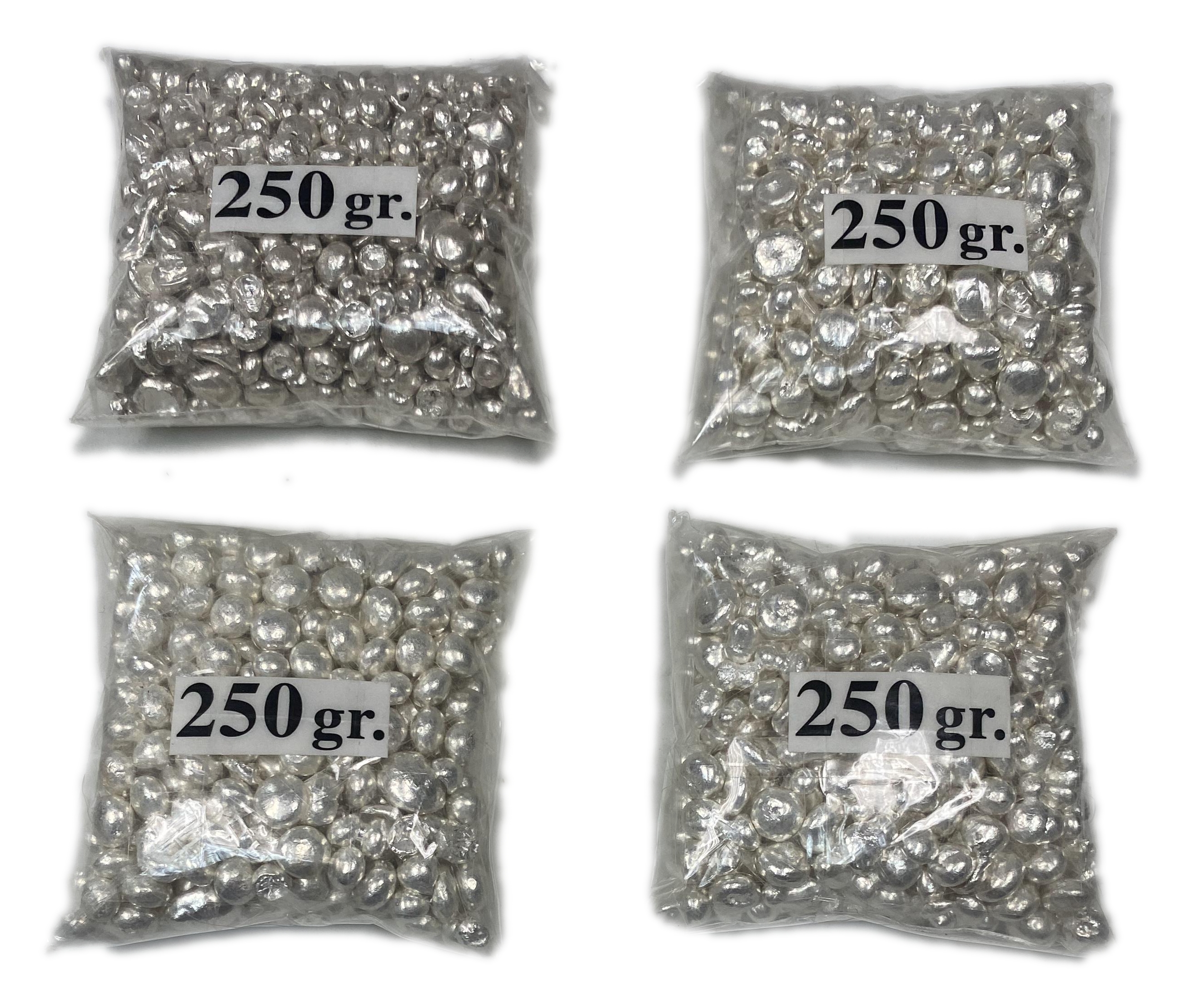 Bras / grains - 1 kilo (1,000g) pure silver (9999) grains, divided equally into 4 sealed bags