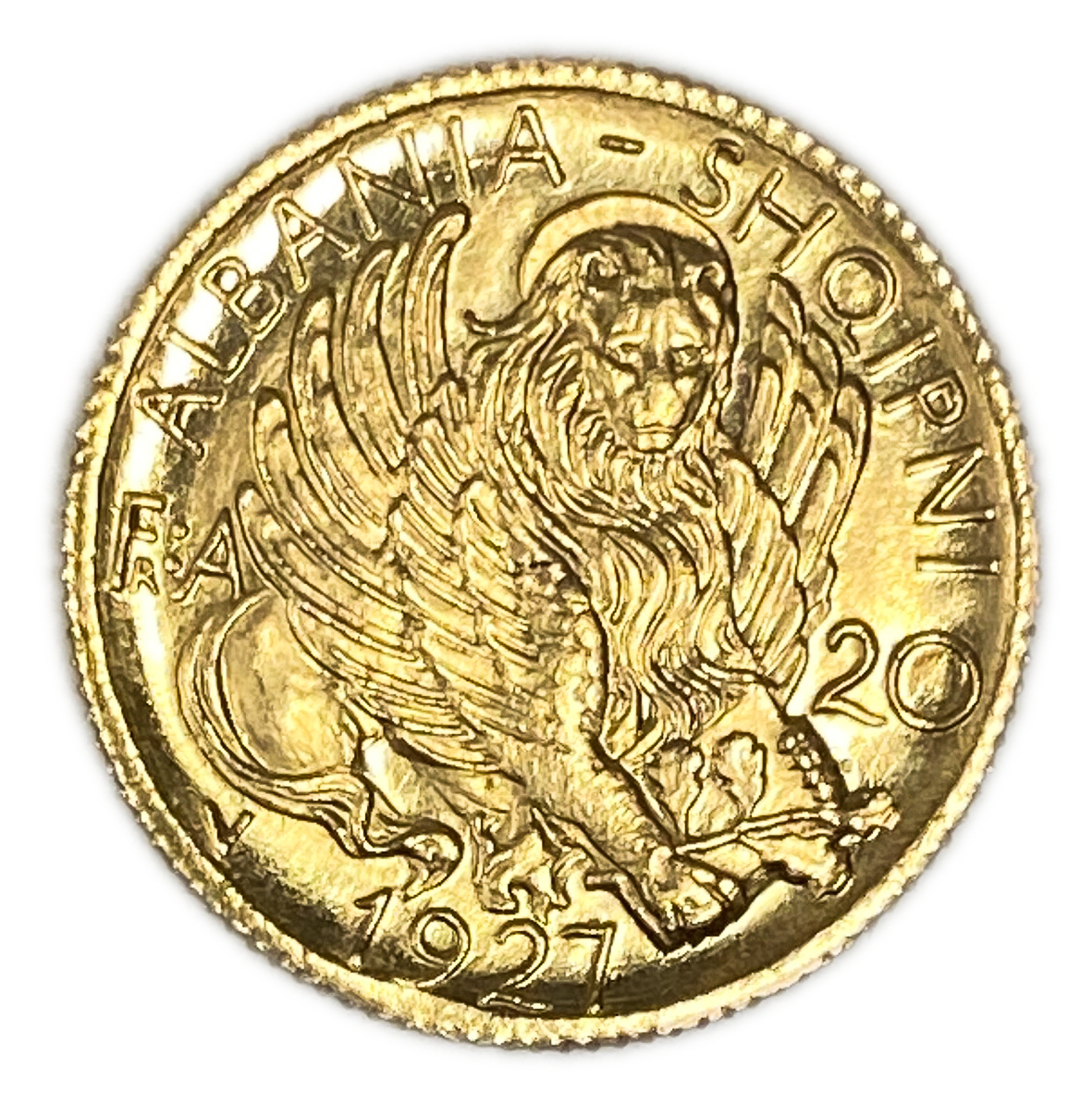 Albania - 20 Franga Ari 1927 - UNC - Gold 900, 6.45g, 21mm - 1 1
