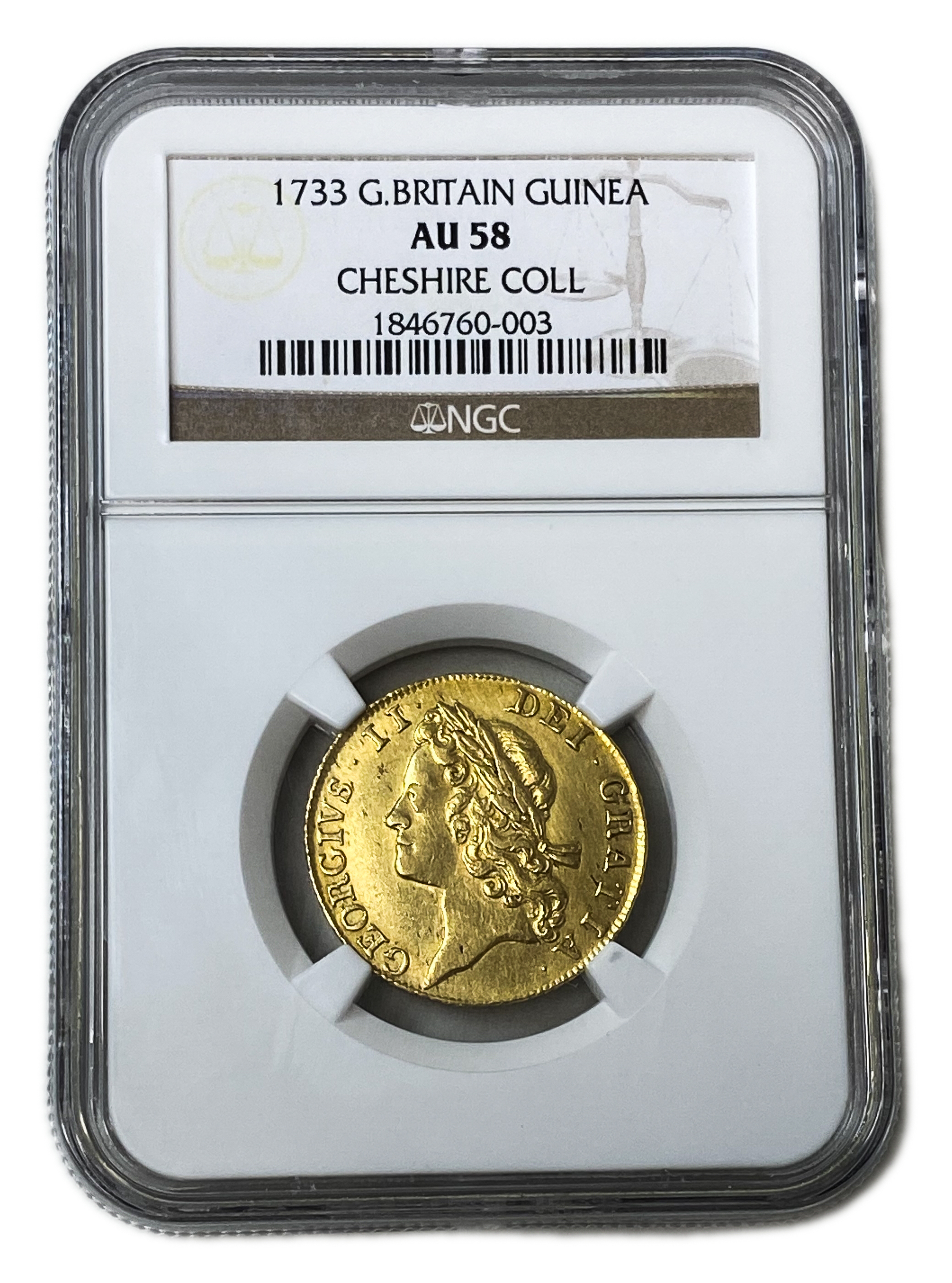 Great Britain / United Kingdom - 1 Guinea 1733 - NGC AU 58 - George II - Gold 916, 8.4g, 25mm - 1 2