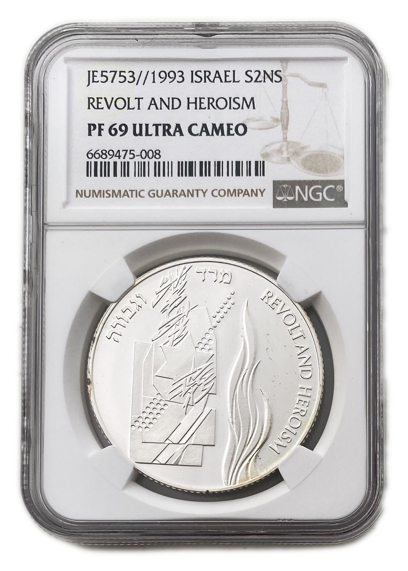 Israel - 2 Shekels 1993 - NGC PF 69 ULTRA CAMEO - Silver 925, 28.8g - Revolt and Heroism - 1 0