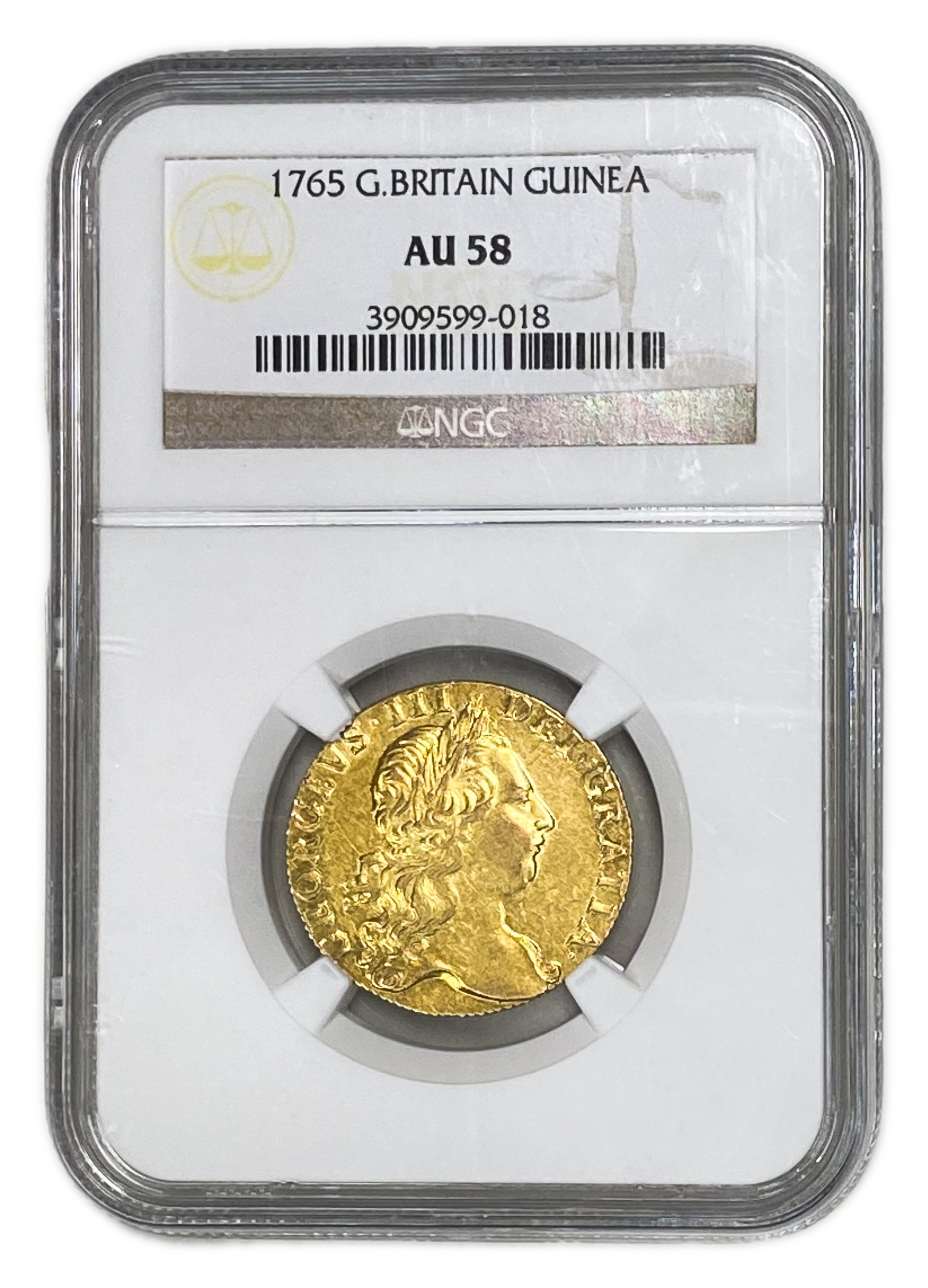Great Britain / United Kingdom - 1 Guinea 1765 - NGC AU 58 - George III - Gold 916, 8.4g, 25mm - 1 2