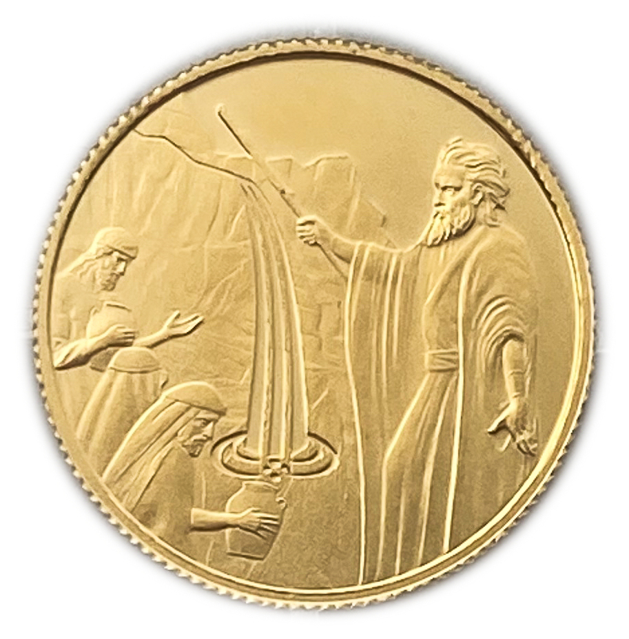Israel - 1 Shekel 2001 - MOSES AND THE ROCK - UNC - Gold 999, 1.24g, 13.92mm - 1 0