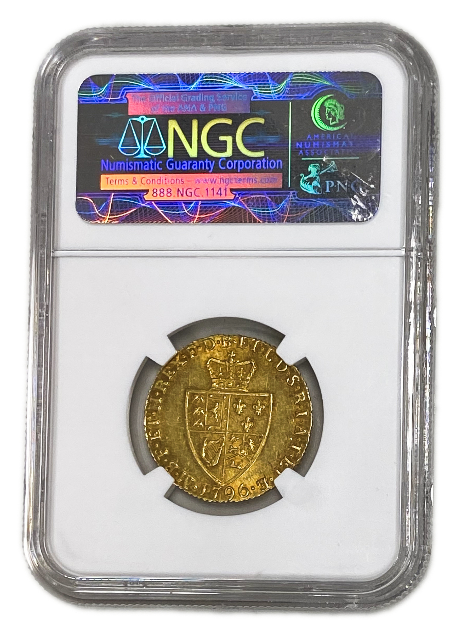 Great Britain / United Kingdom - 1 Guinea 1796 - NGC MS 63 - George III - Gold 916, 8.4g, 25mm - 1 3