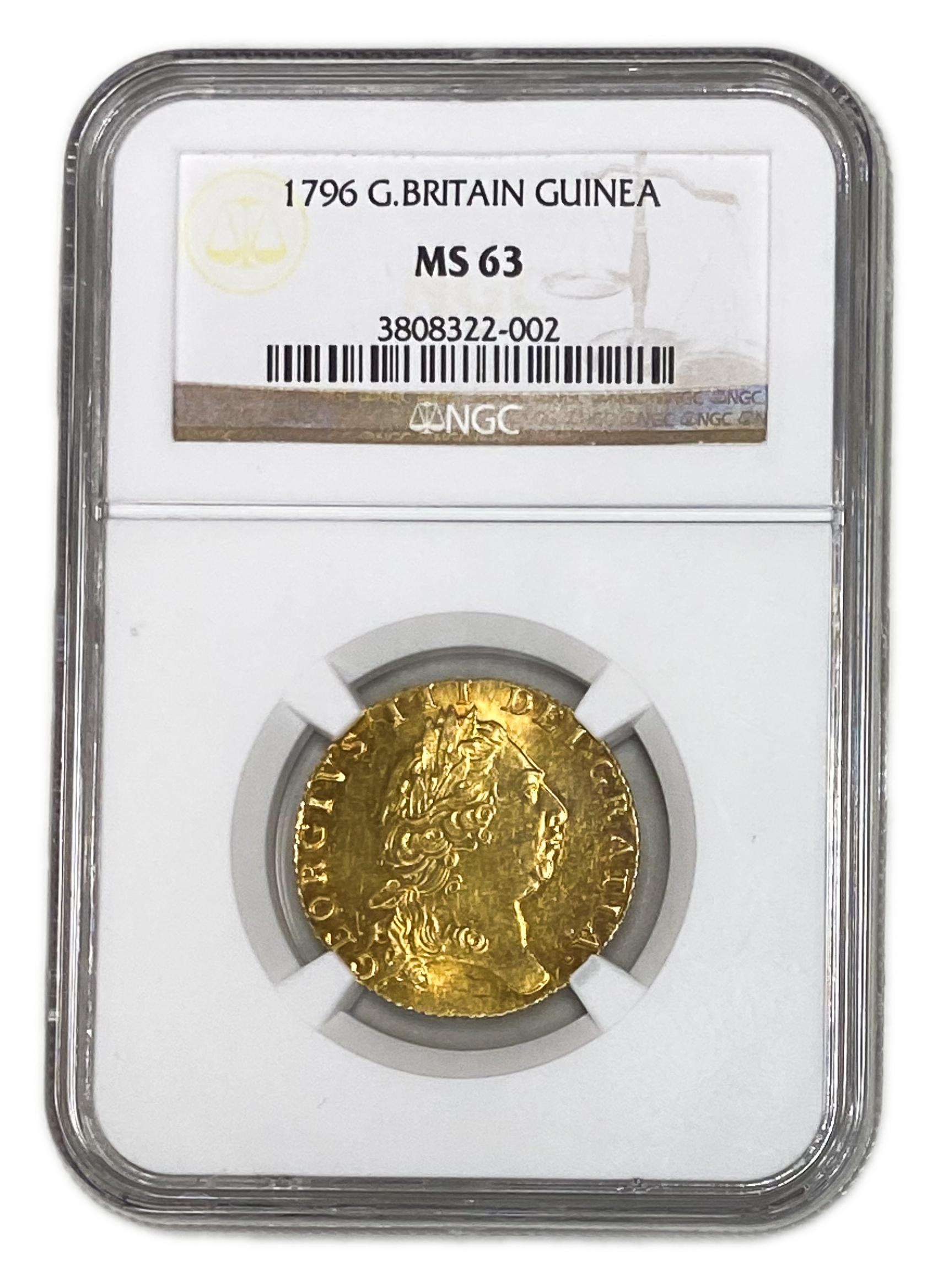 Great Britain / United Kingdom - 1 Guinea 1796 - NGC MS 63 - George III - Gold 916, 8.4g, 25mm - 1 2