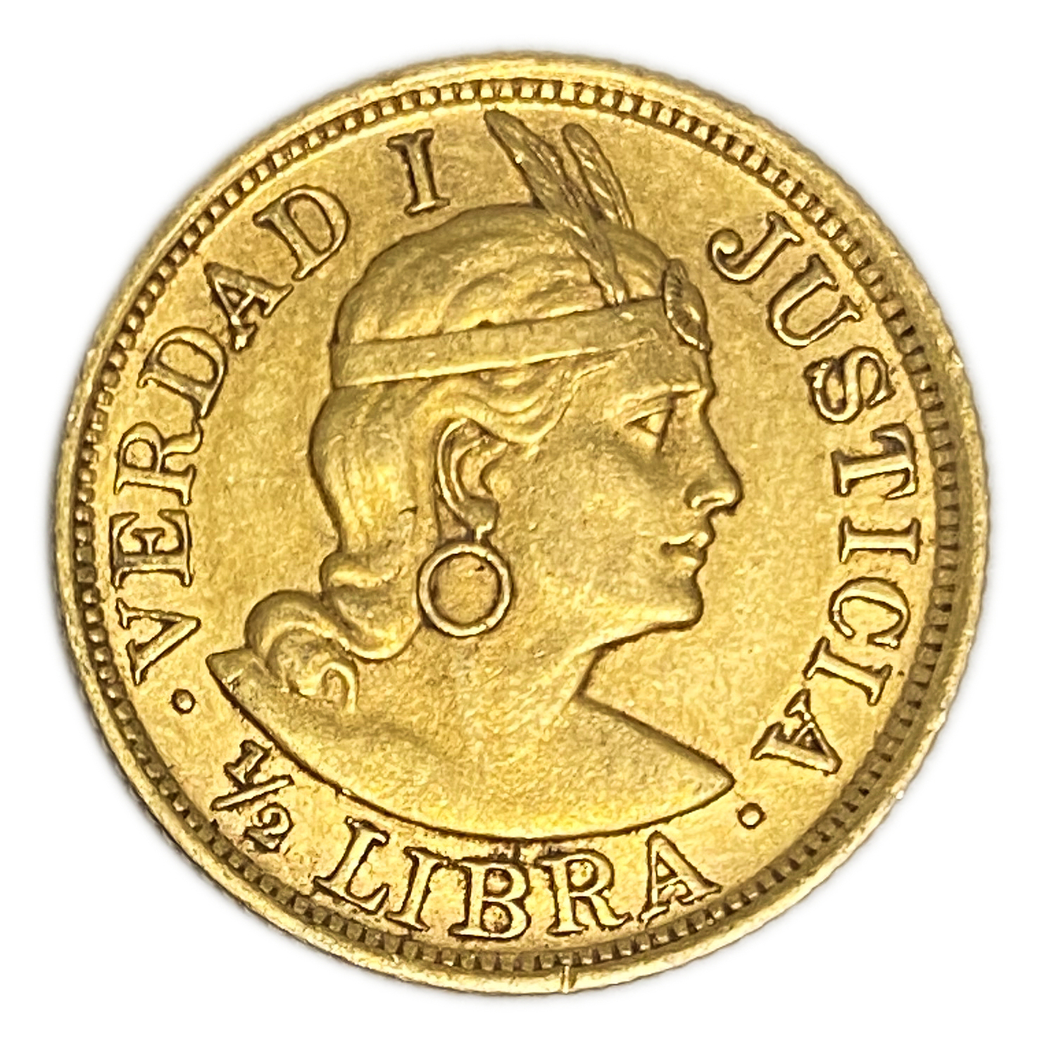 Peru - 1/2 Libra 1907 - AU - Liberty Head - Gold 917, 3.99g, 19mm - 1 1