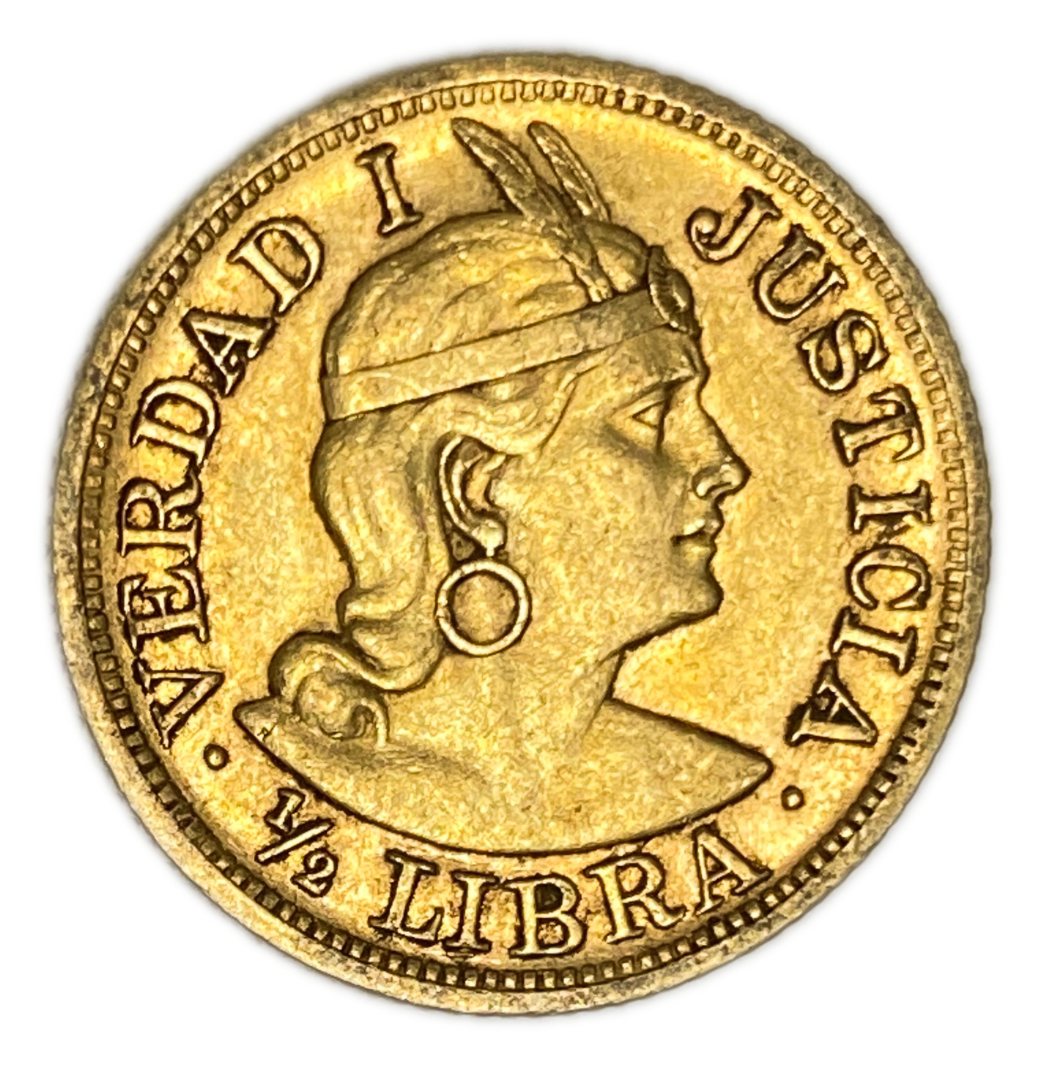 Peru - 1/2 Libra 1908 - AU - Liberty Head - Gold 917, 3.99g, 19mm - 1 1