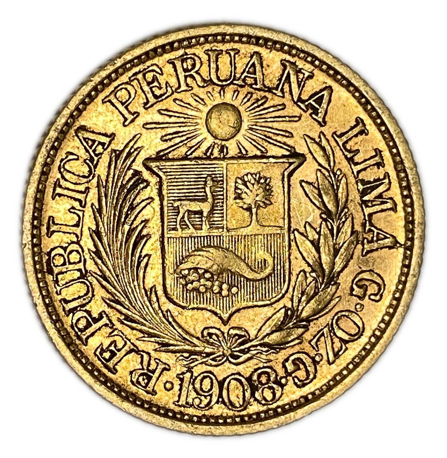 Peru - 1/2 Libra 1908 - AU - Liberty Head - Gold 917, 3.99g, 19mm - 1 0