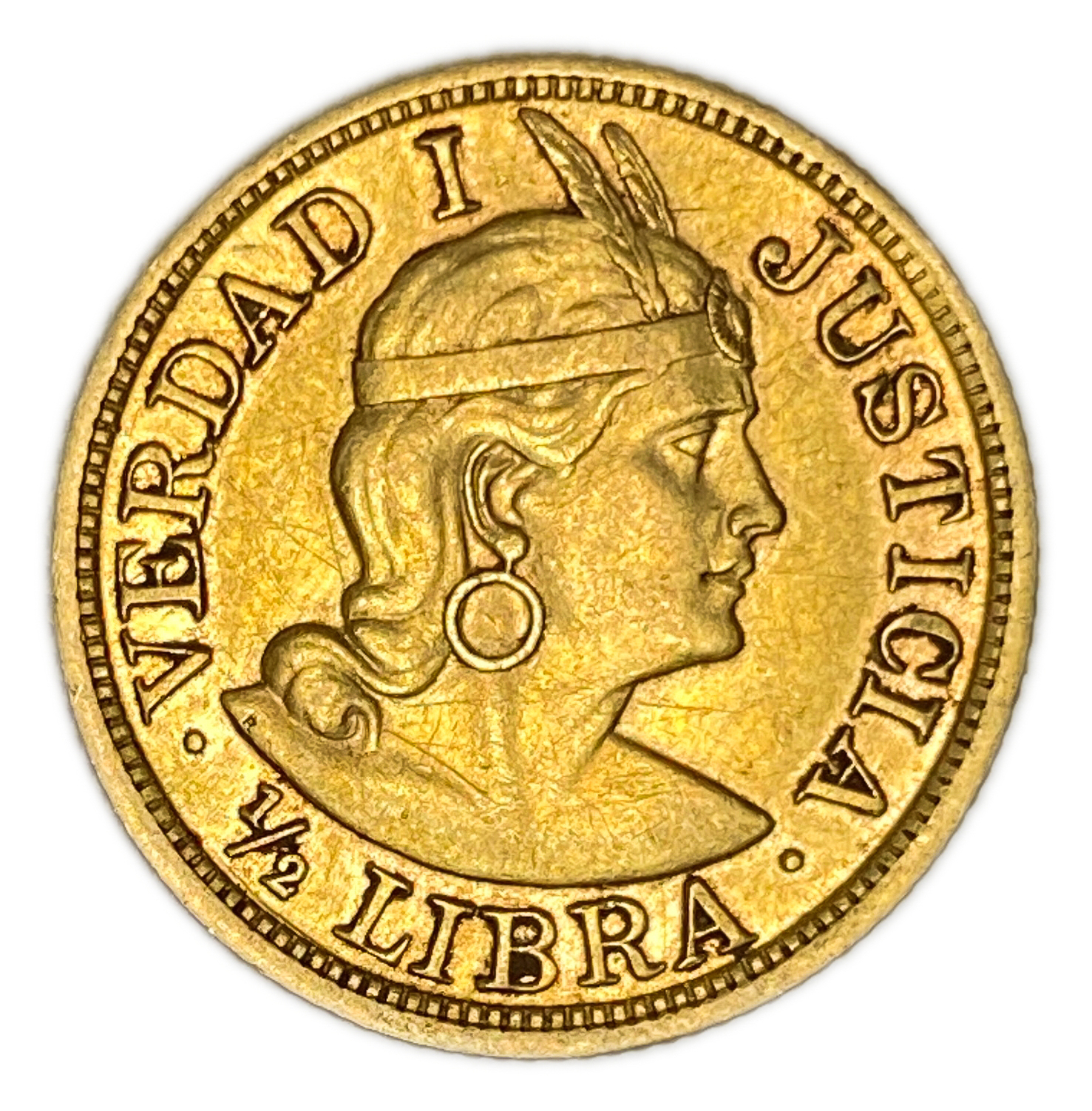 Peru - 1/2 Libra 1908 - AU - Liberty Head - Gold 917, 3.99g, 19mm - 1 1