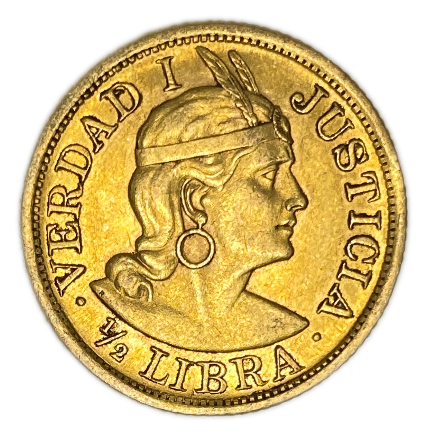 Peru - 1/2 Libra 1908 - AU - Liberty Head - Gold 917, 3.99g, 19mm - 1 1